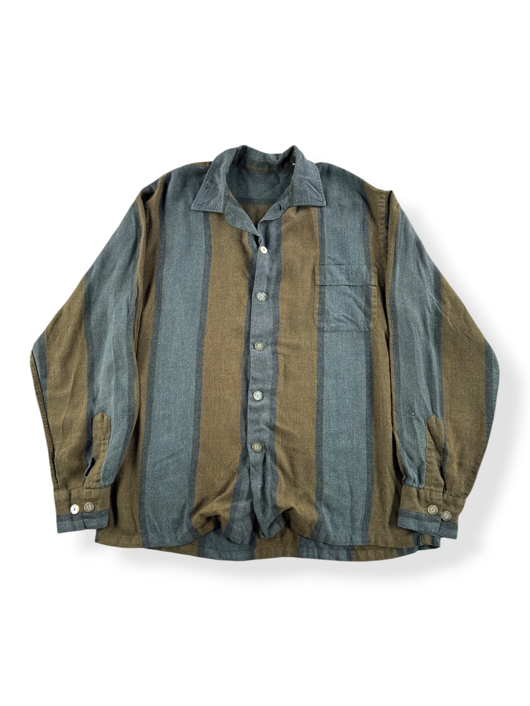 Front of Vintage Rayon Striped Long Sleeve Button Up SZ M