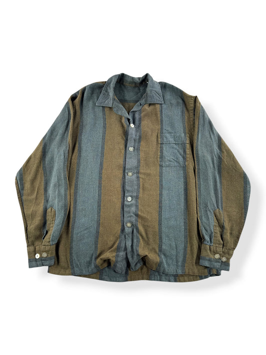 Front of Vintage Rayon Striped Long Sleeve Button Up SZ M