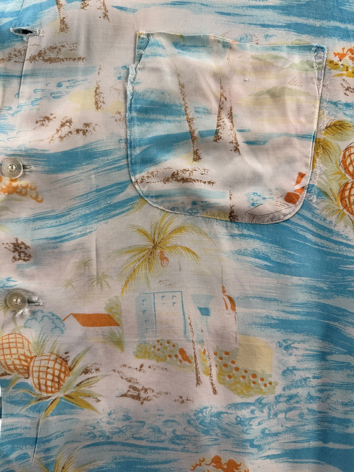 Pattern on Vintage Thrashed Aloha Shirt SZ L - AS IS