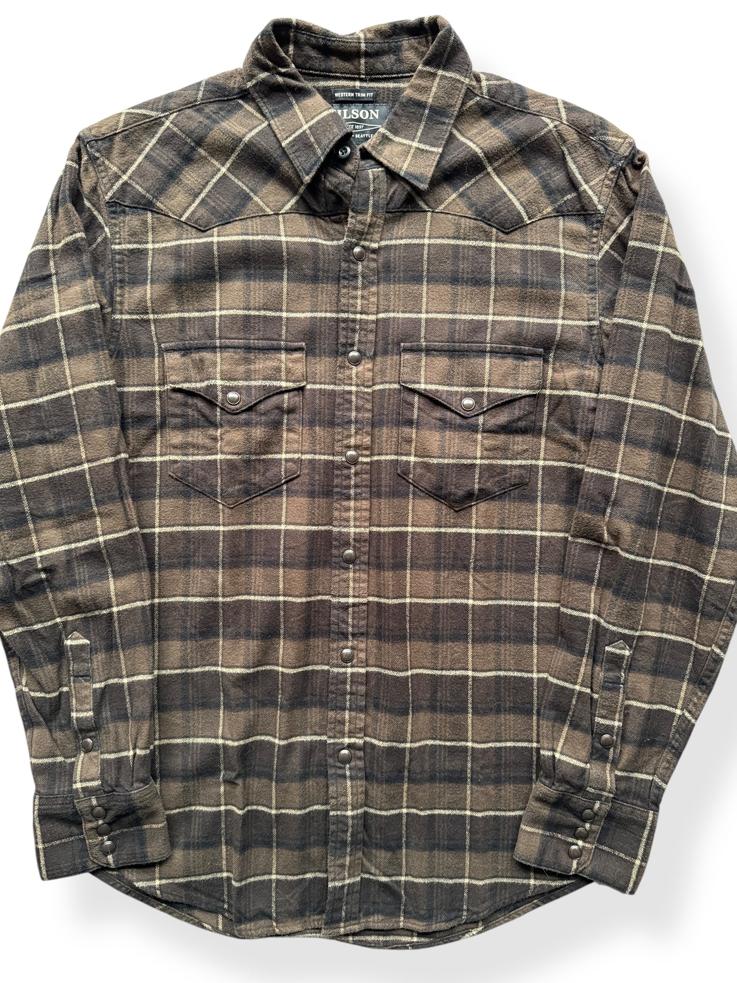 Front Close Up of Filson Western Trim Cotton Flannel SZ S