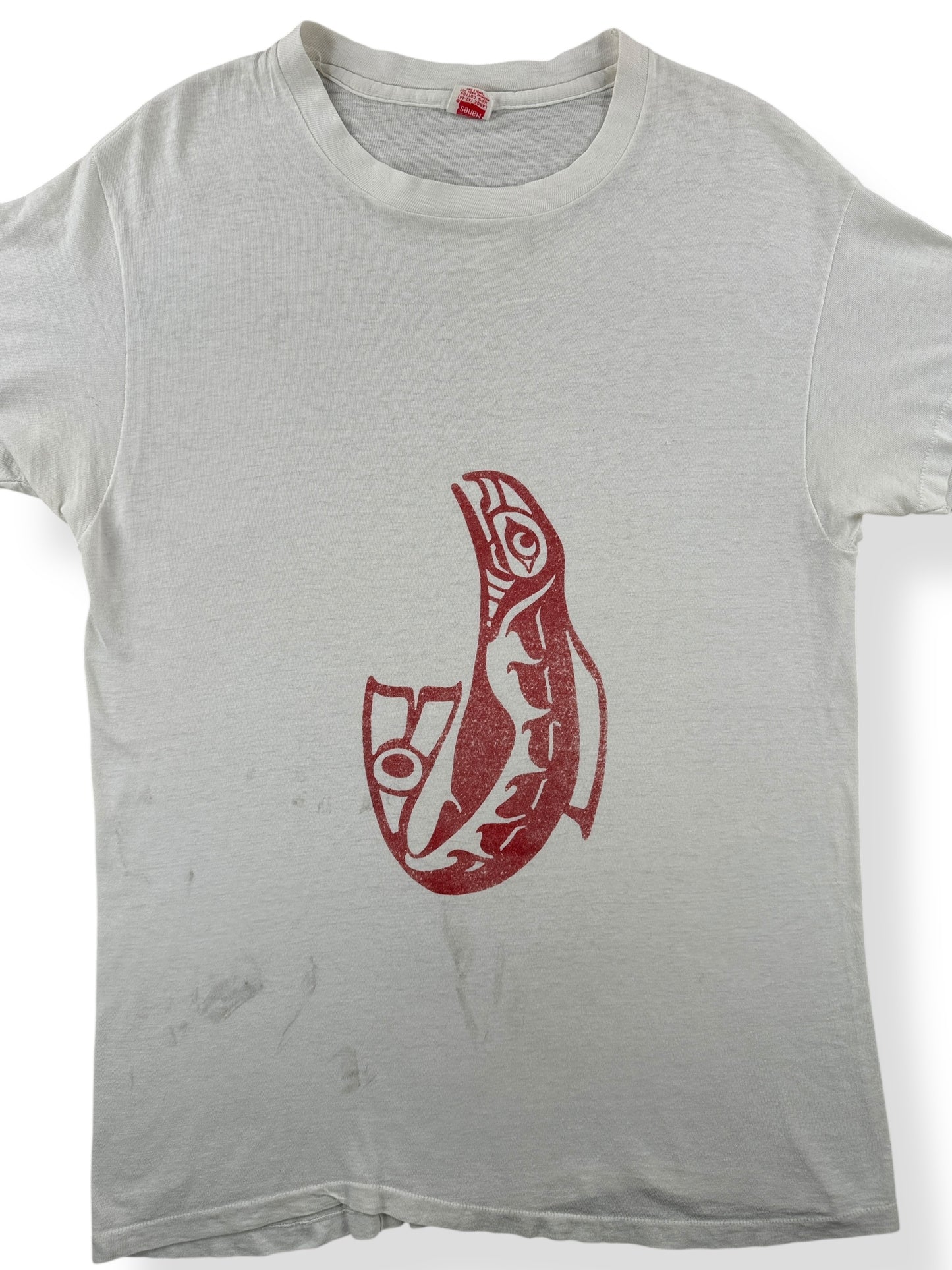Front Close Up of Vintage PNW Fish Art Tee SZ M
