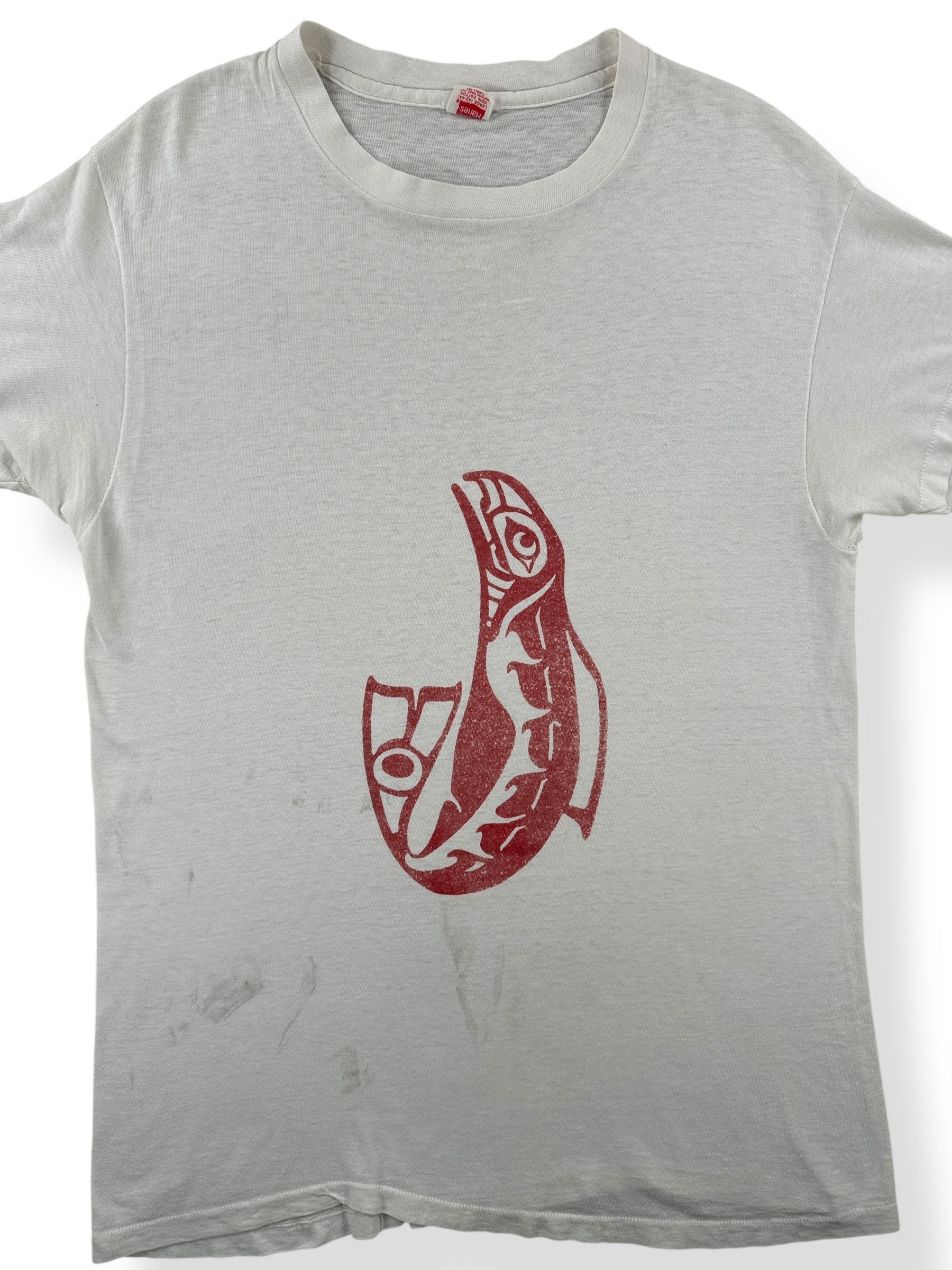 Front Close Up of Vintage PNW Fish Art Tee SZ M