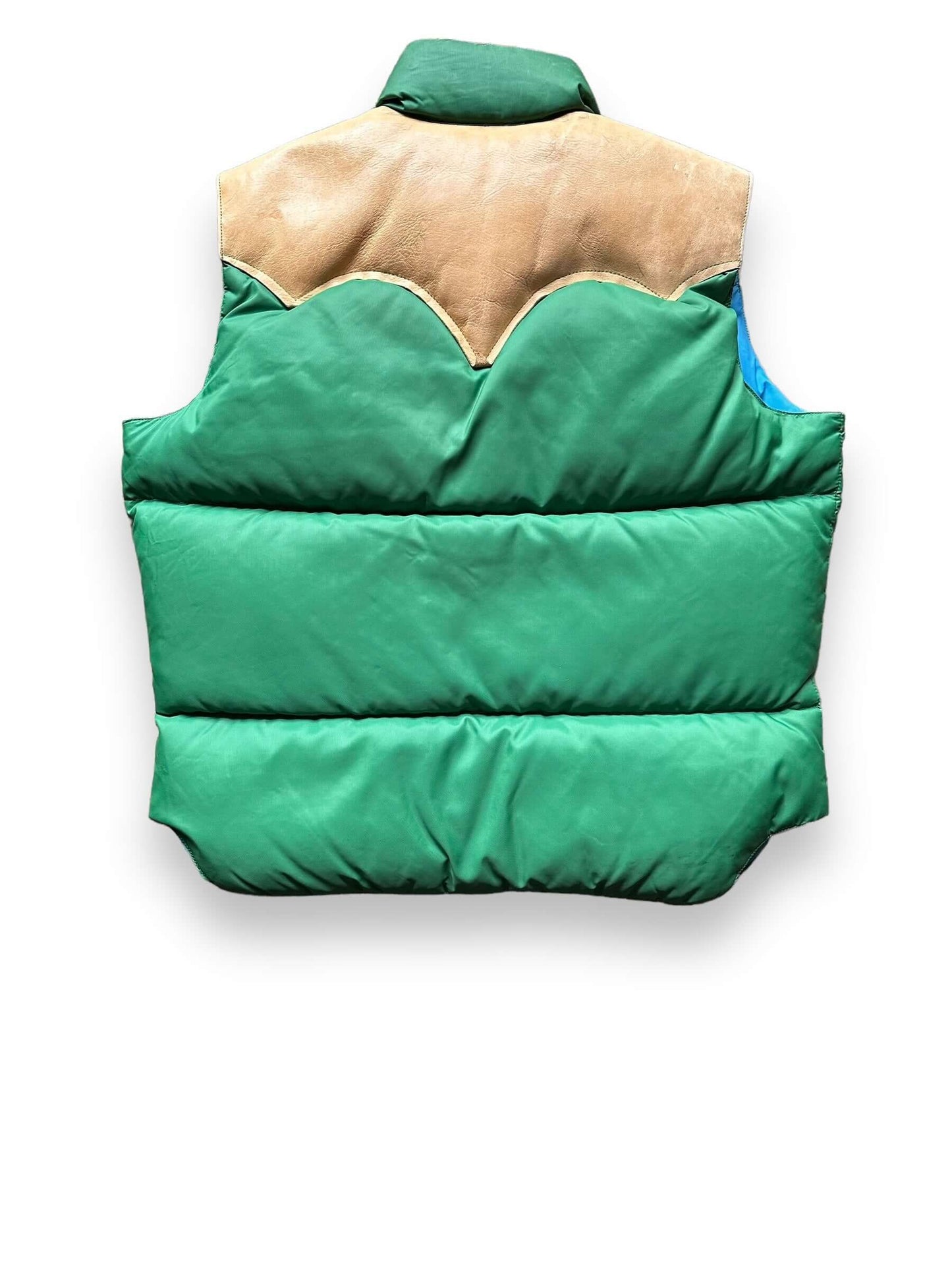 Rear View of Vintage Rocky Mountain Featherbed Green and Blue Down Vest SZ XL