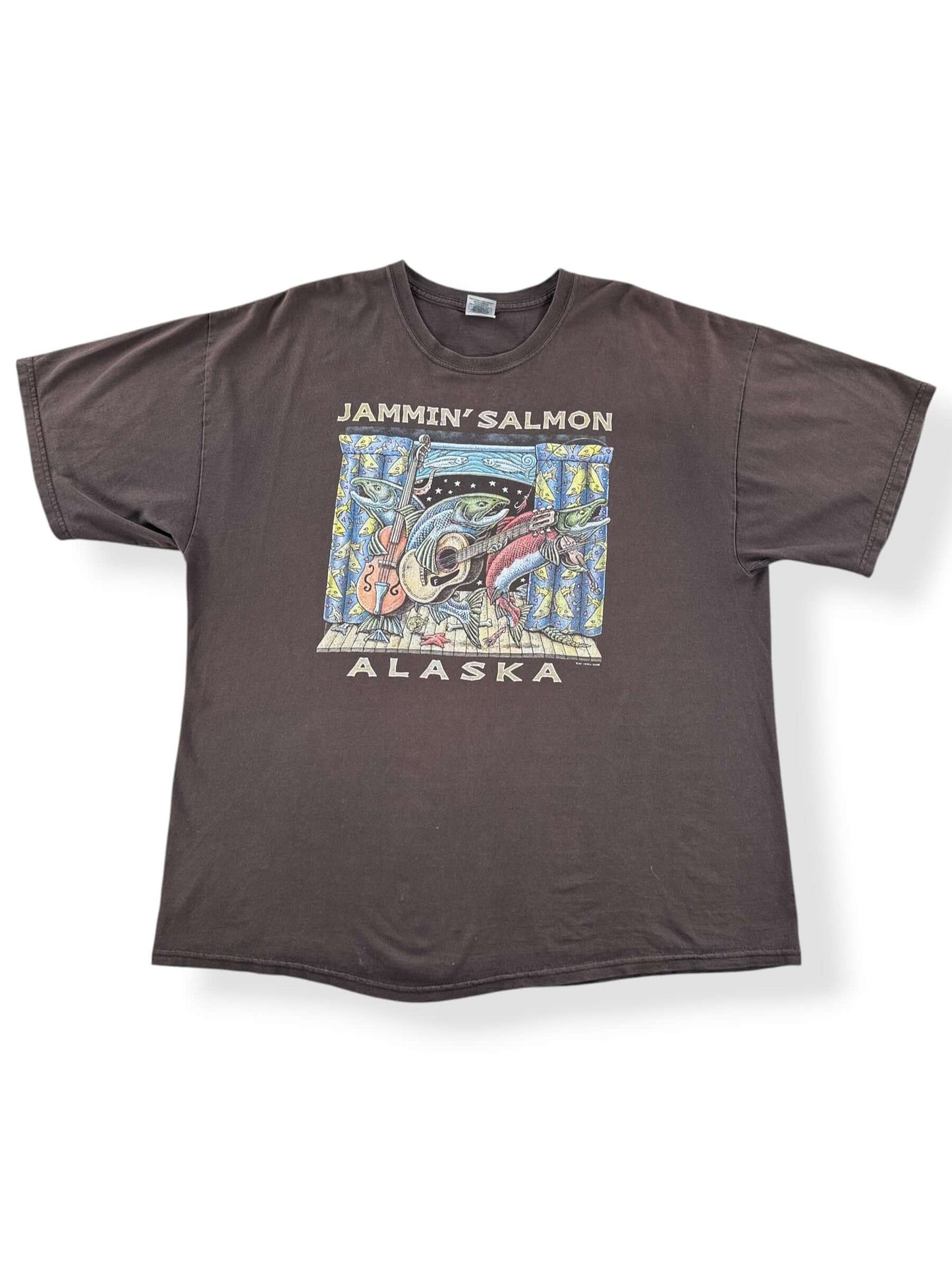 Front of Vintage Ray Troll Jammin Salmon Alaska Tee SZ XXL