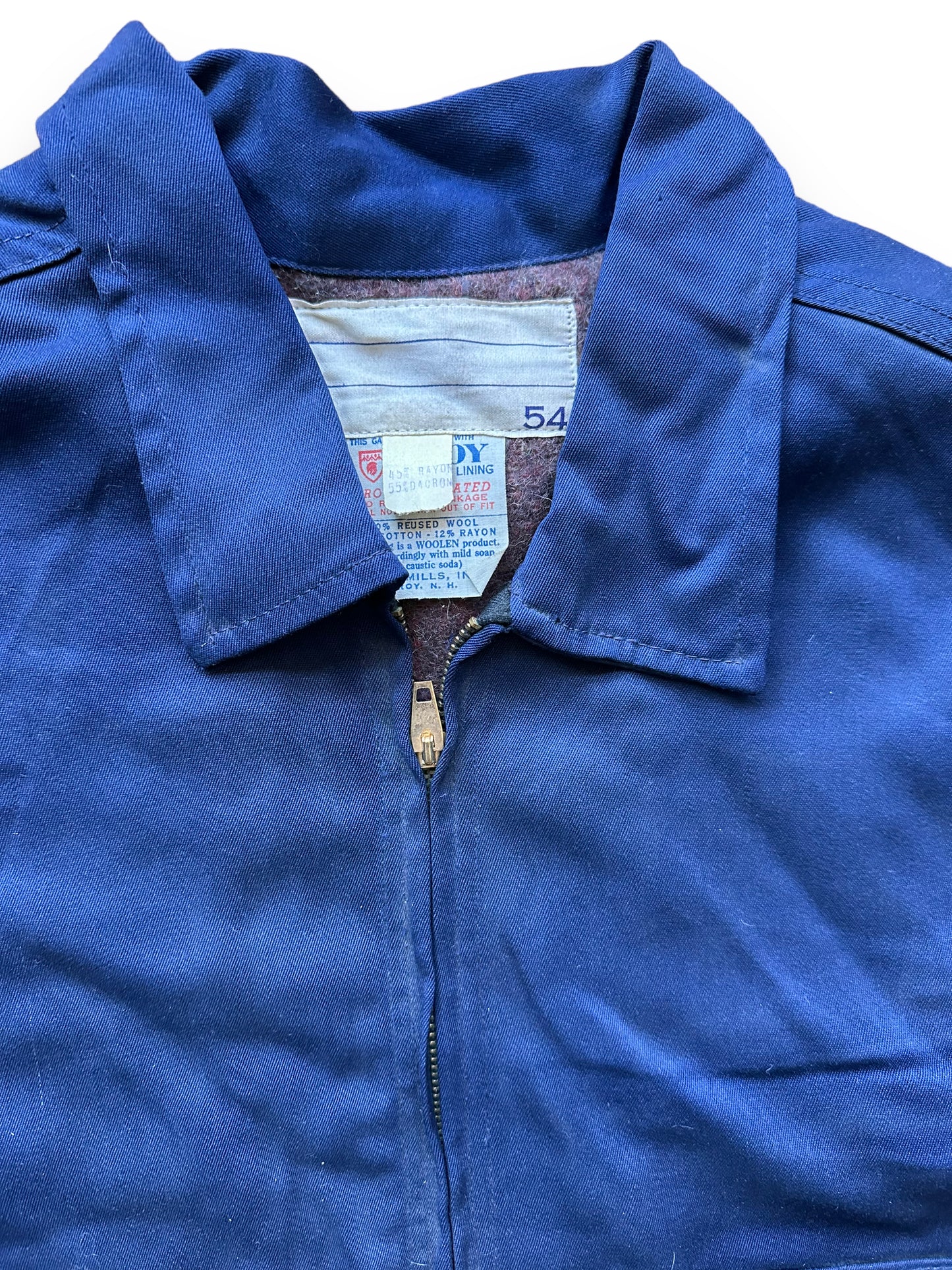 Tag View on Vintage Blue Troy Blanket Lined Gas Station Jacket SZ 54 | Vintage Workwear Jacket Seattle | Seattle Vintage Clothing