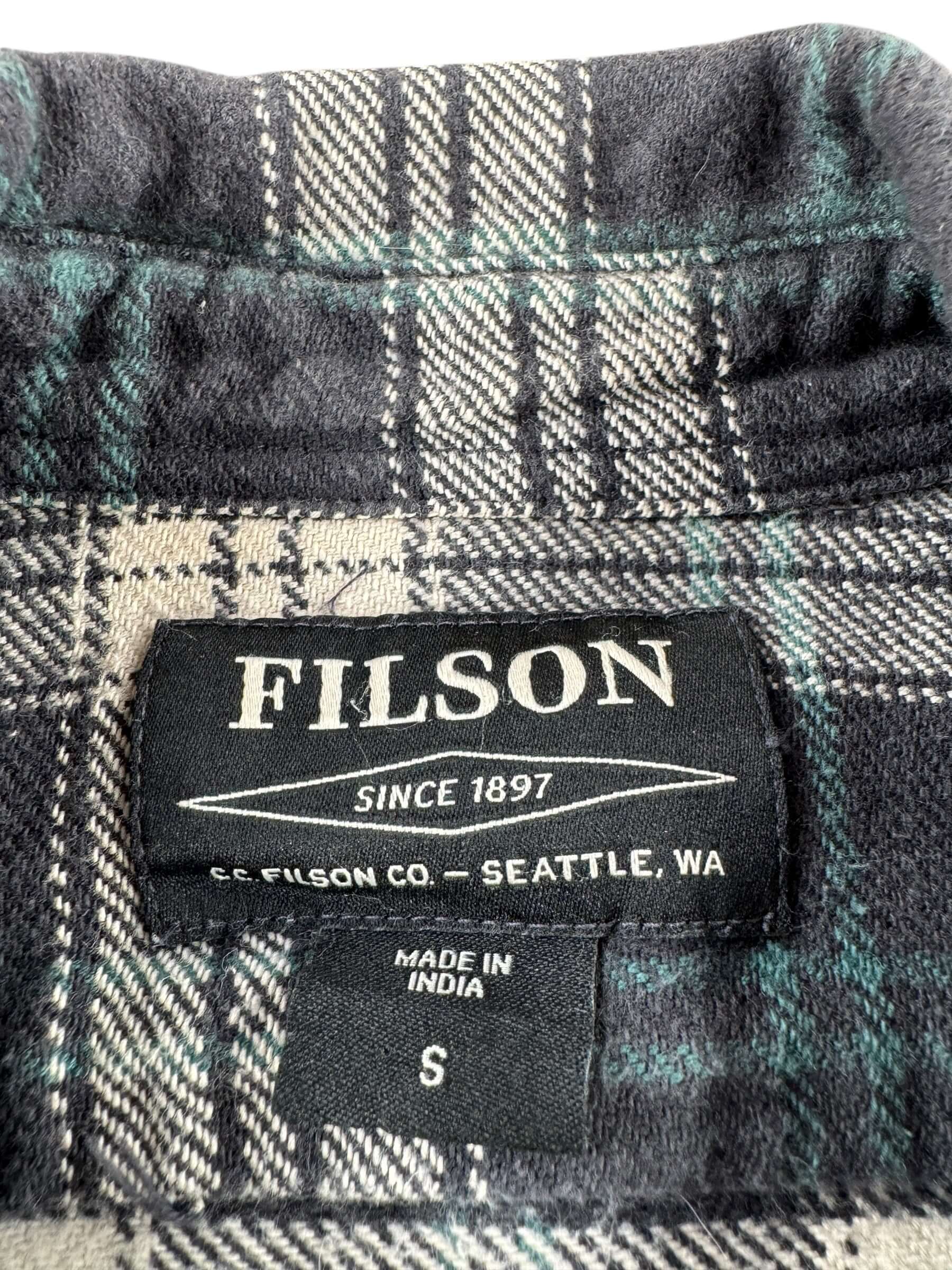 Label on FIlson Black Team Cream Cotton Flannel SZ S