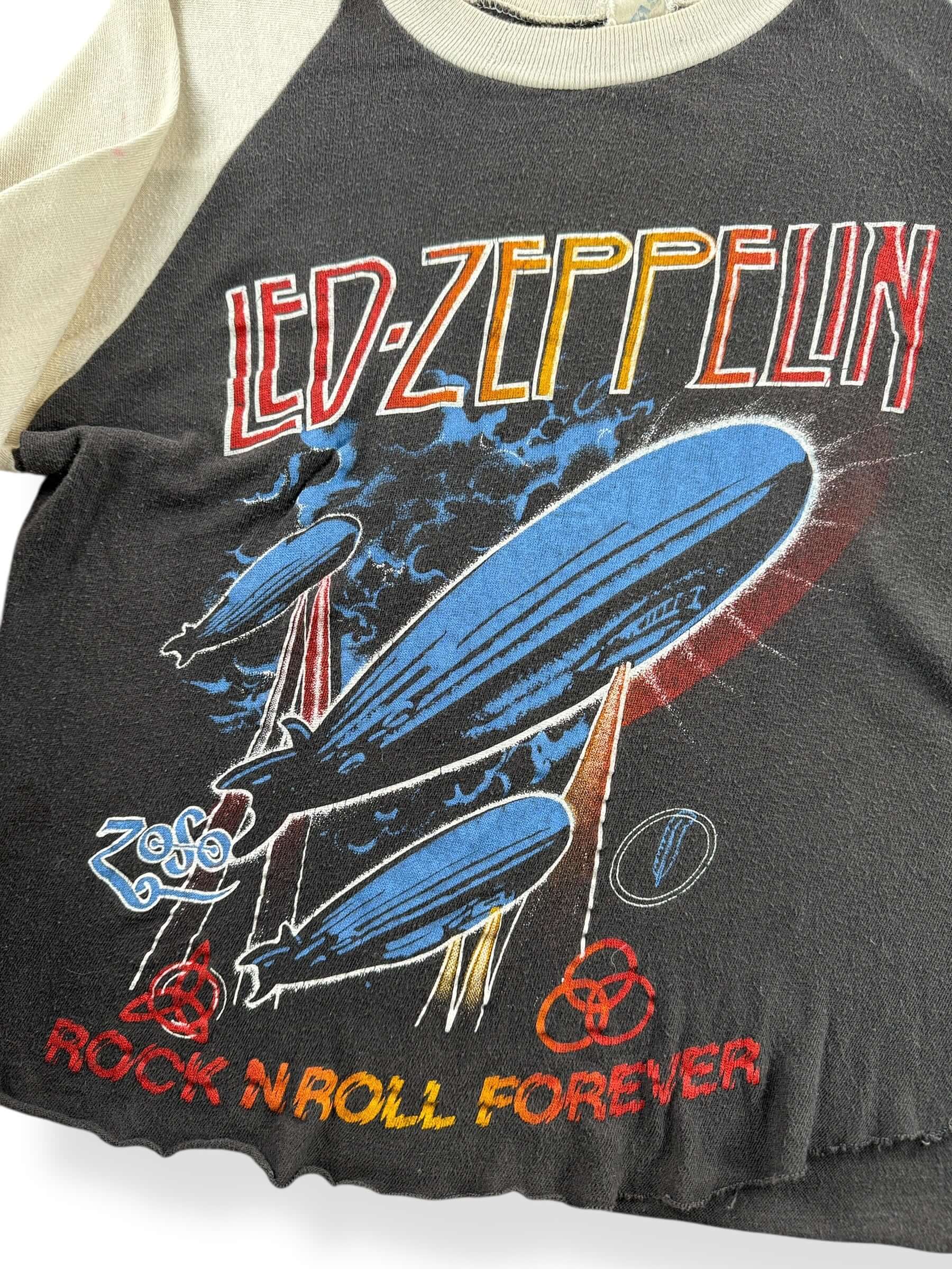 Front Graphic of Vintage Led Zeppelin Cropped Raglan Tee SZ M