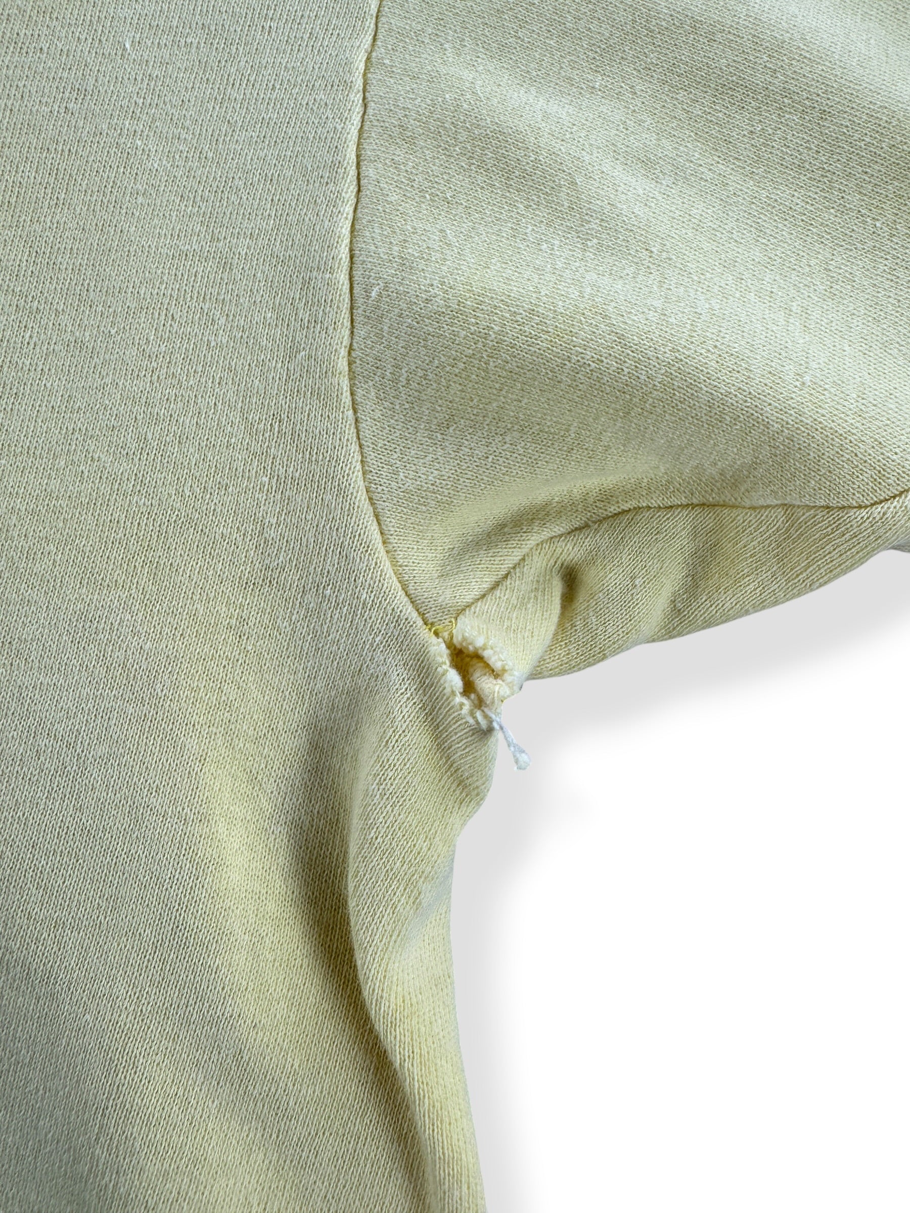 Armpit Damage on Vintage 60s Yellow Short Sleeve Crewneck SZ S