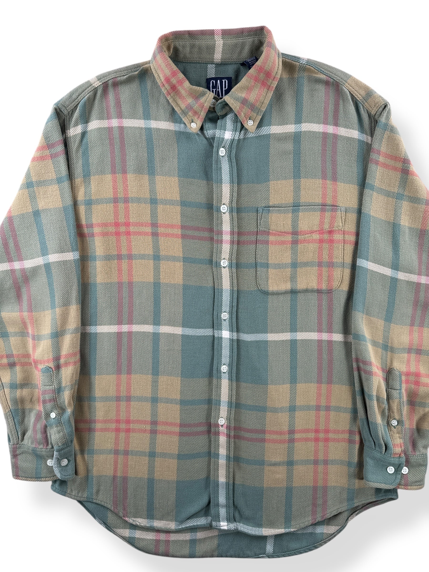 Front Close Up of Vintage Pastel Gap Cotton Flannel SZ L