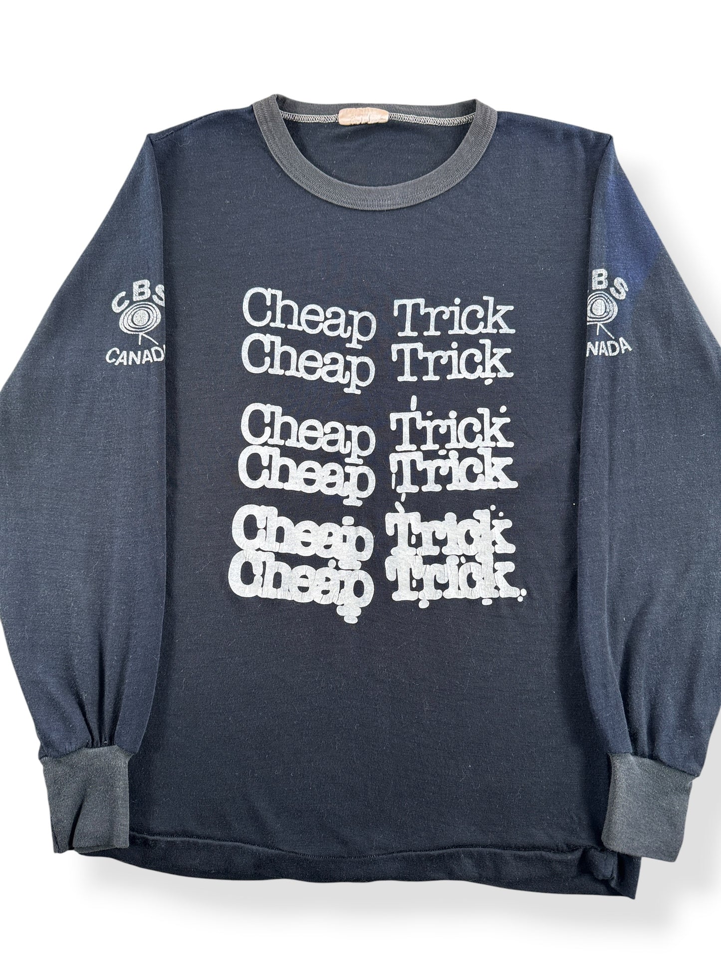 Close up of front on Vintage CBS Canada Cheap Trick LS Tee