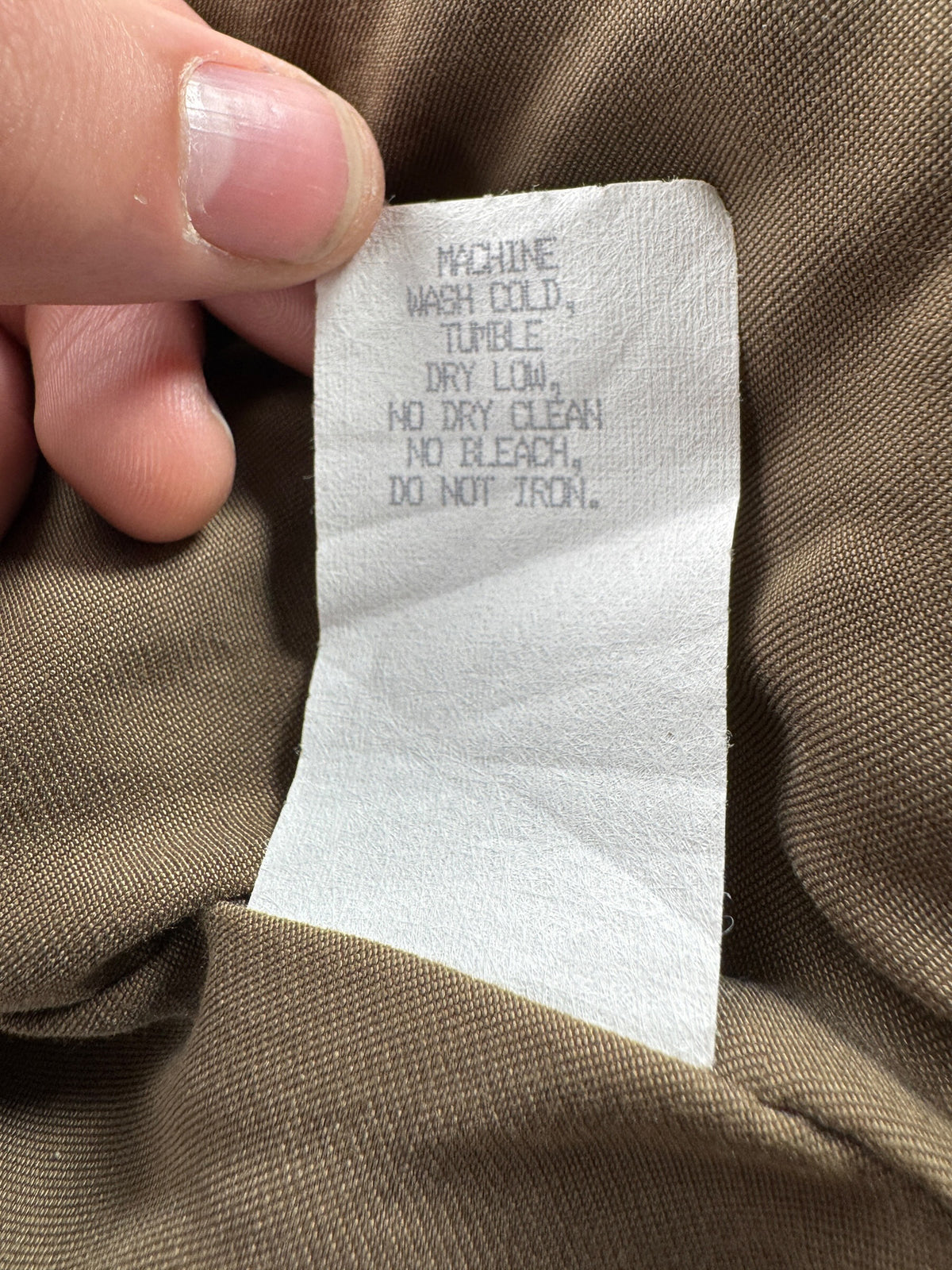 Back of info tag on Filson 2nd Style 10450 Cover Cloth Bomber Jacket SZ S