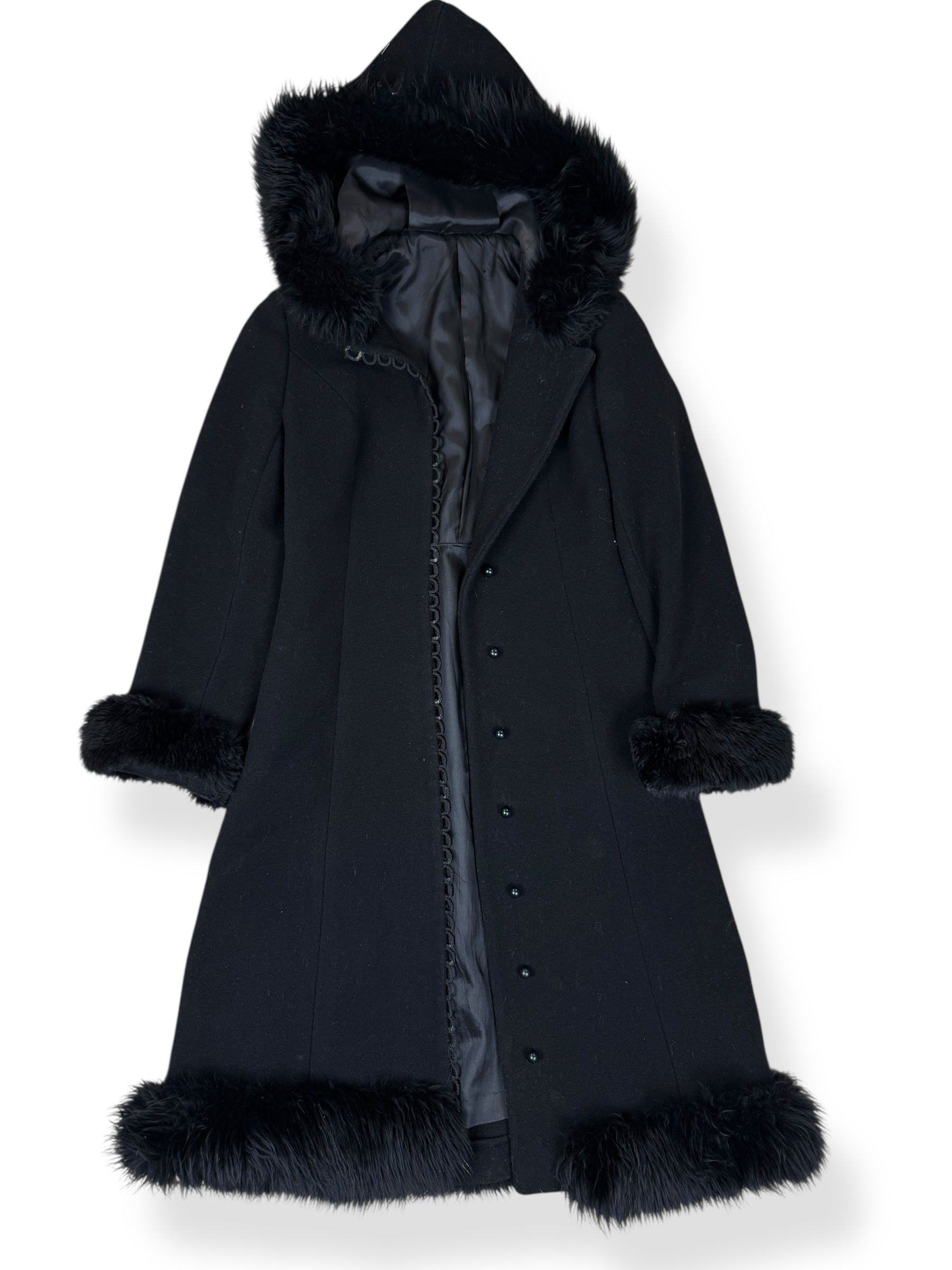 Front of 1970s Simon Howard Wool Fur Trimmed Coat S