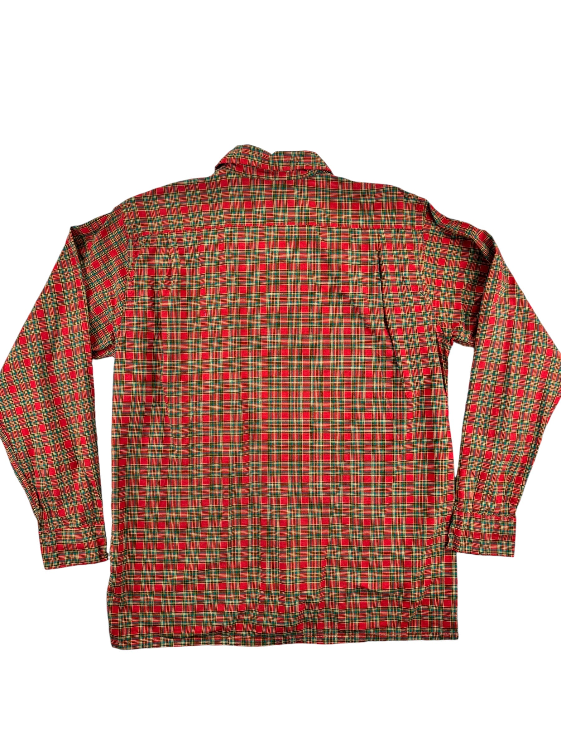 Back of 1940s Ace of California Plaid Loop Collar Shirt M