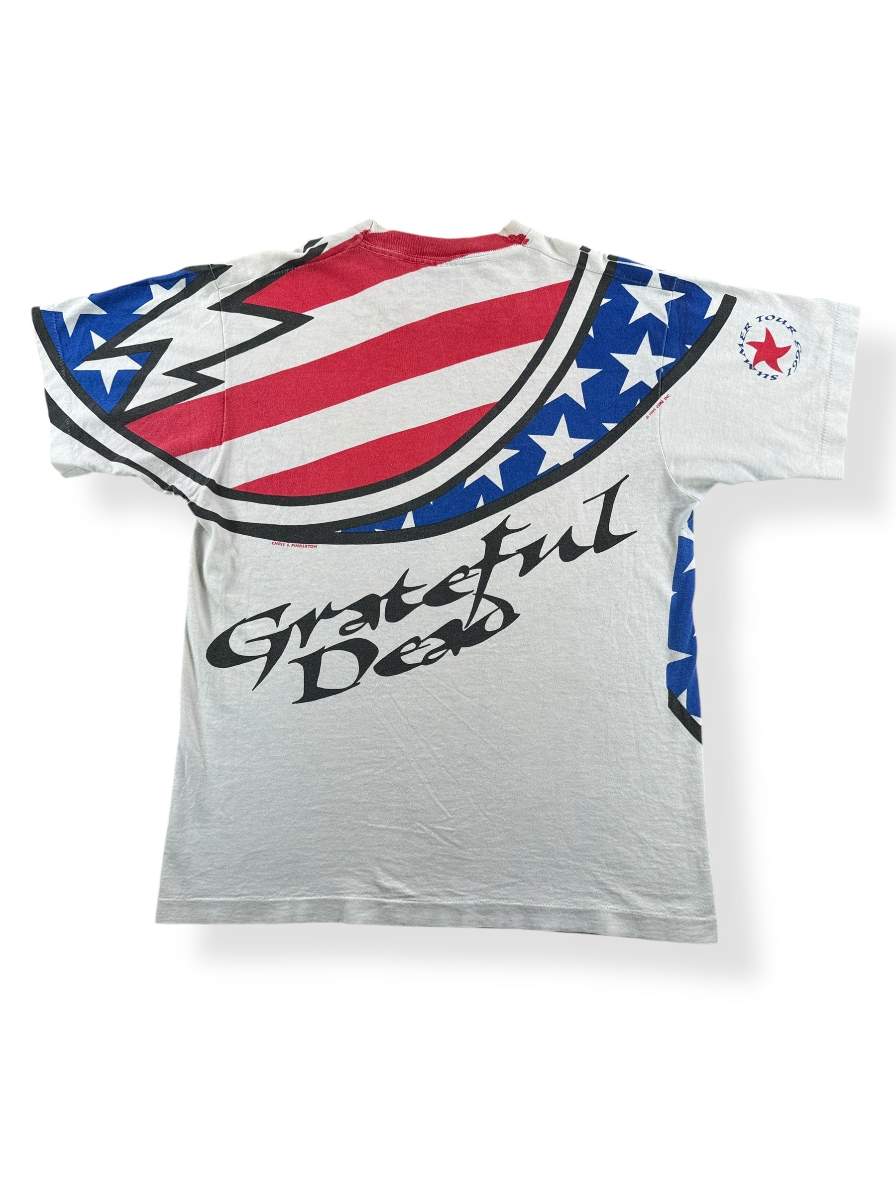 Back of Vintage Grateful Dead 1993 Summer Tour Stealie Liquid Blue AOP Tee SZ L