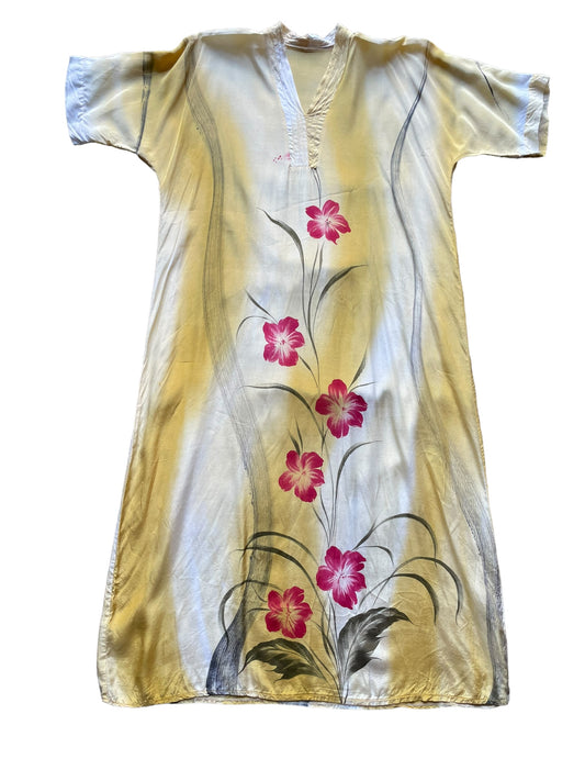 Front Vintage Hand Painted Silk Kaftan Dress L-XL