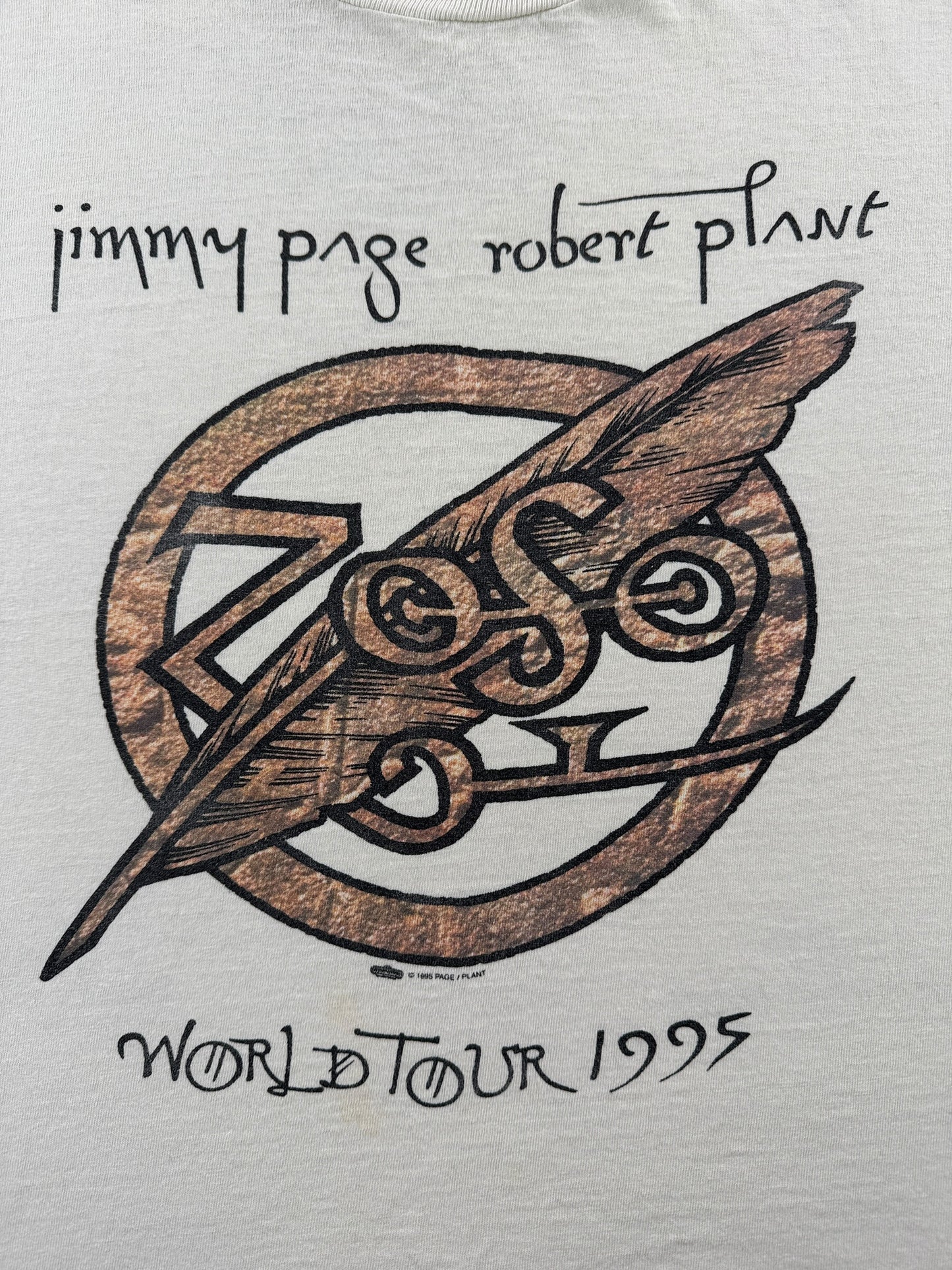 Back Graphic of Vintage 1995 Winterland Robert Plant Jimmy Page World Tour Tee SZ XL