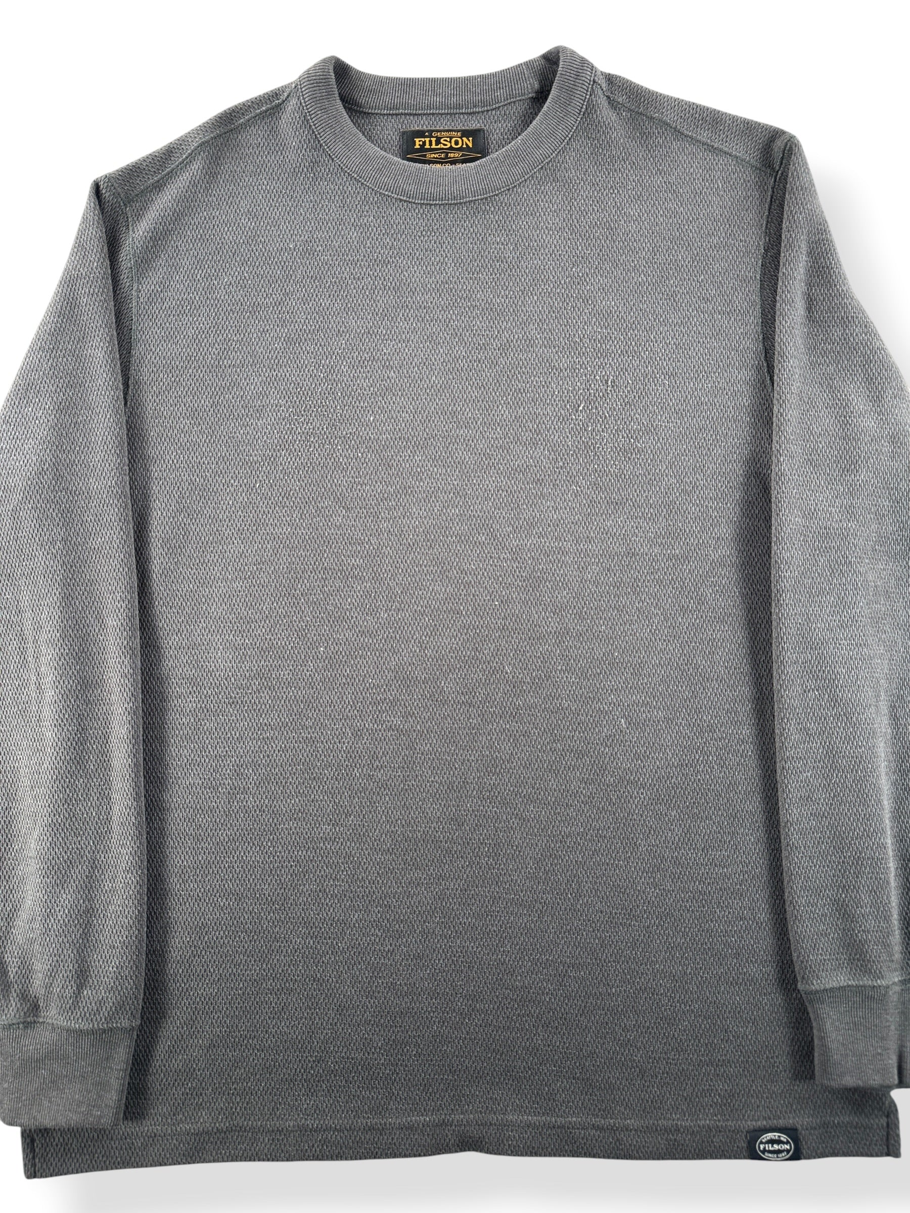 Front Close Up of Filson Waffle Knit Thermal Crewneck SZ L