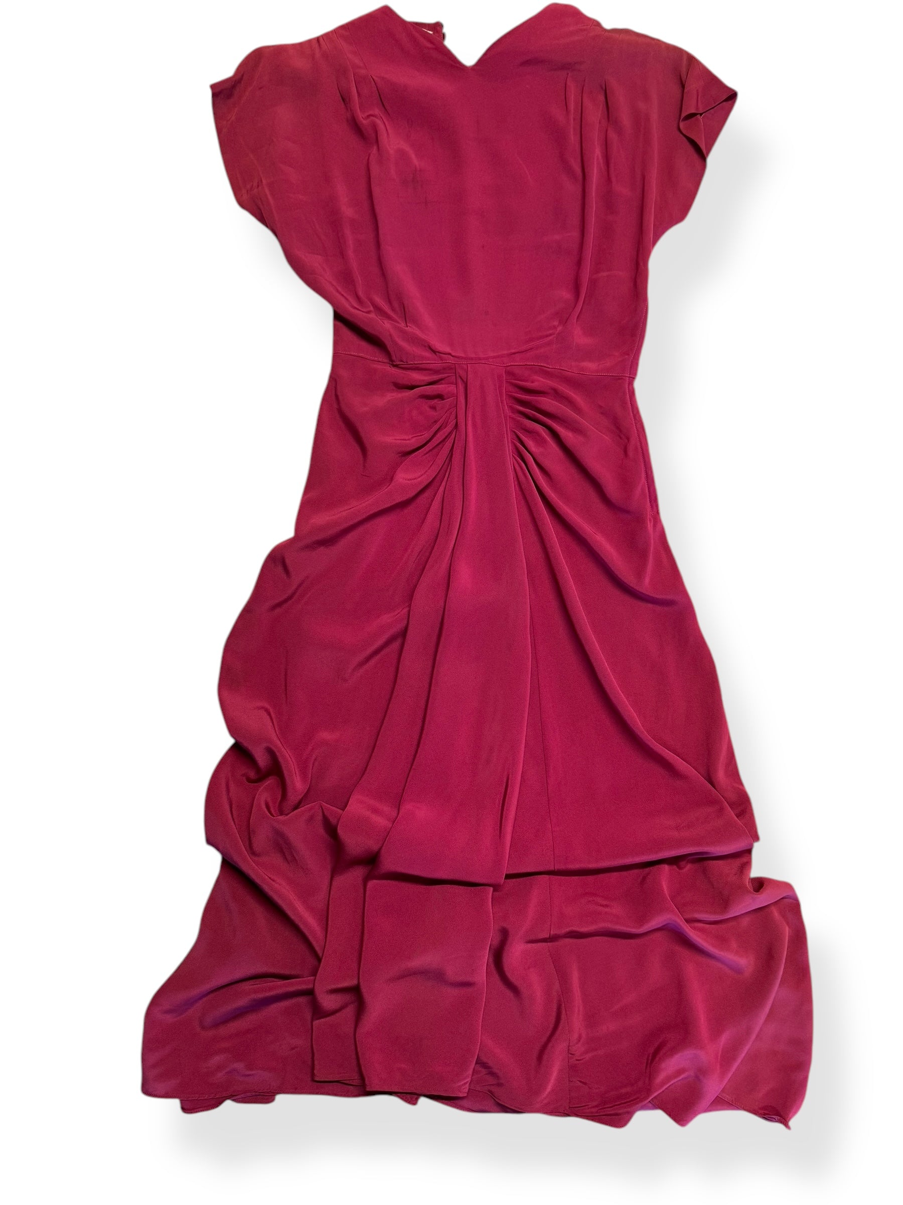 Front of 1940s Du Barry Red Rayon Dress S