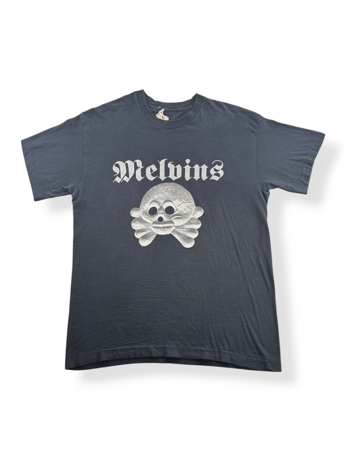 Front of Vintage Early 90s Era Melvins Skull Glitter Print Tee SZ M