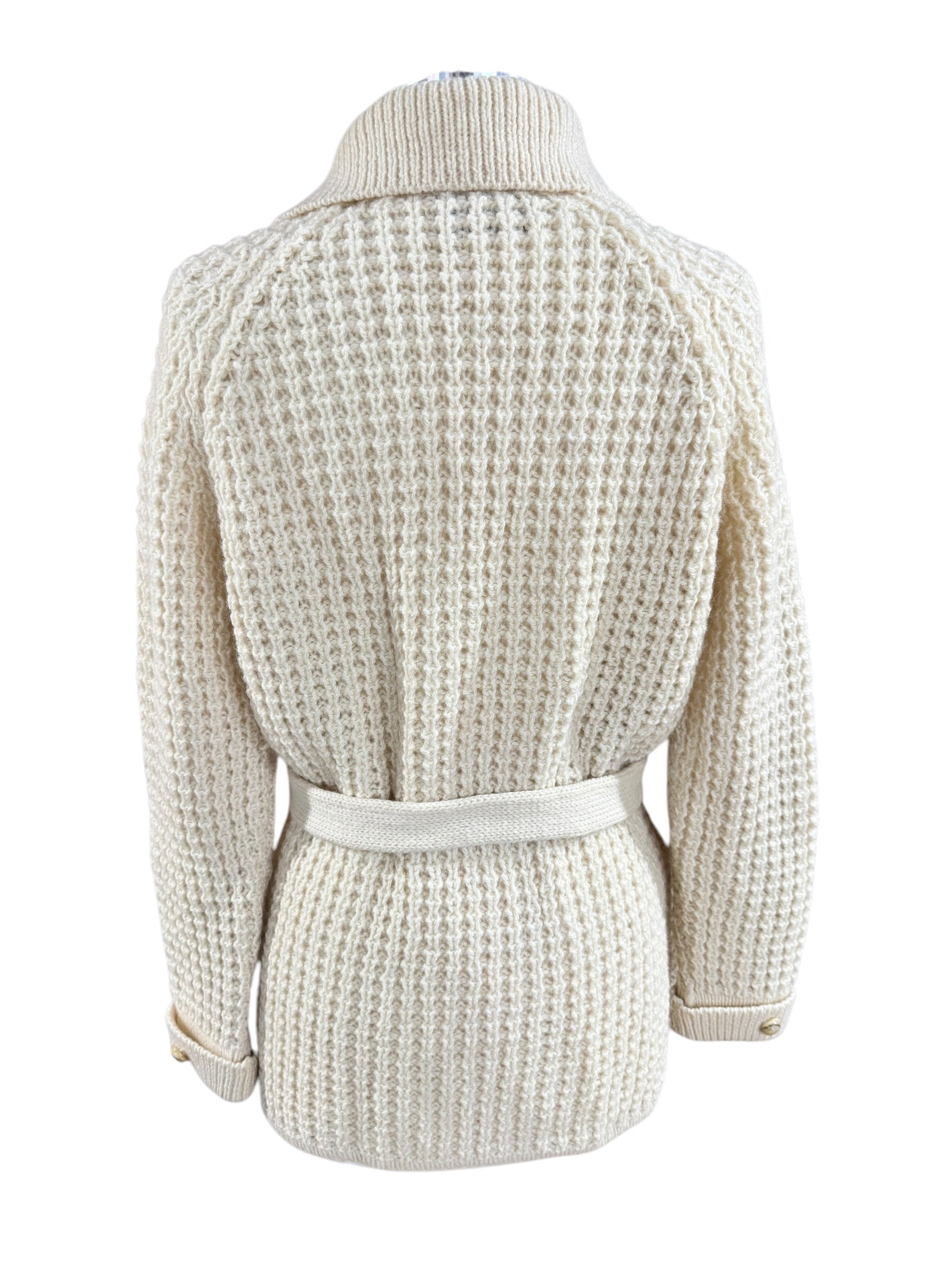 Back view of 1970s Gaeltarra Aran Wool Cardigan Sweater L