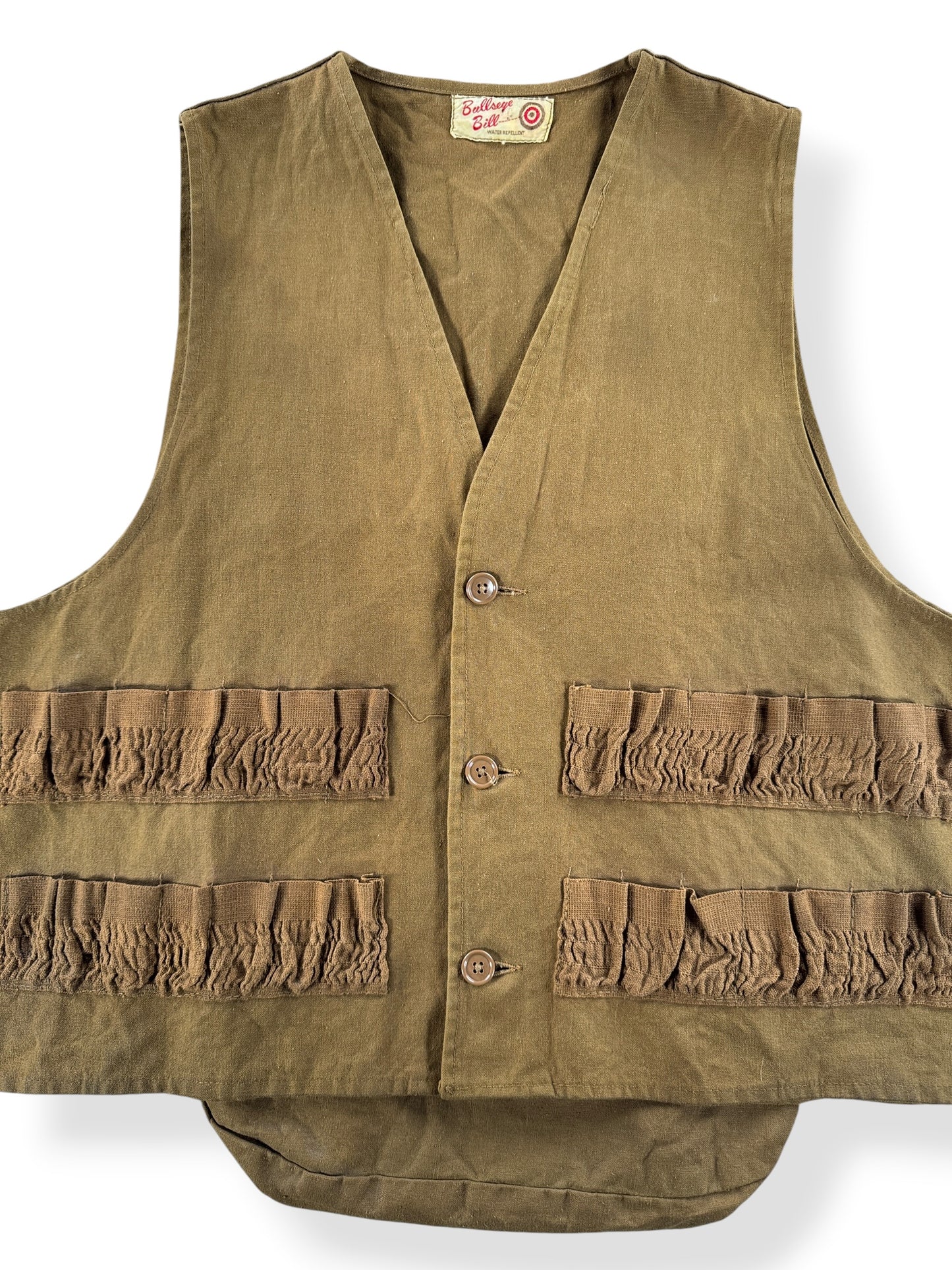 Front Close Up of Vintage Bullseye Bill Hunting Vest SZ XL