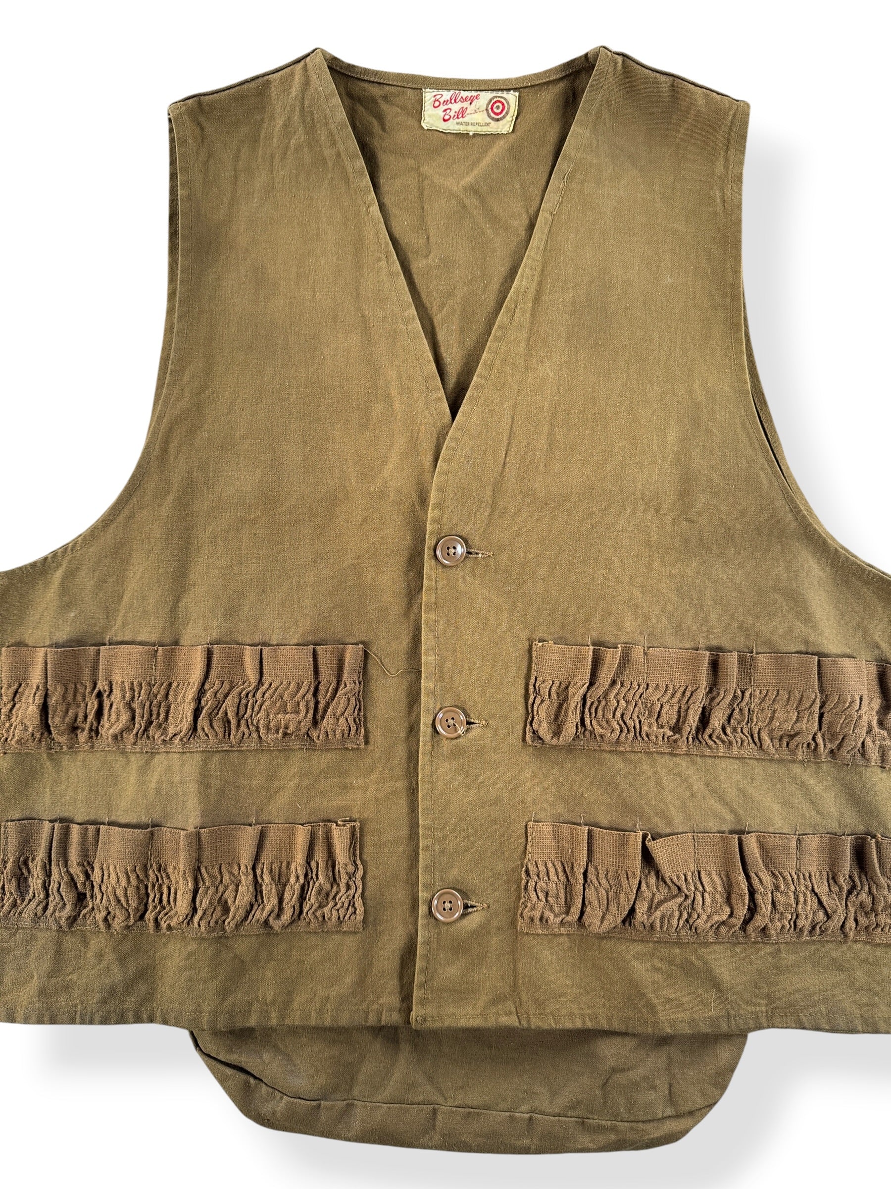 Front Close Up of Vintage Bullseye Bill Hunting Vest SZ XL