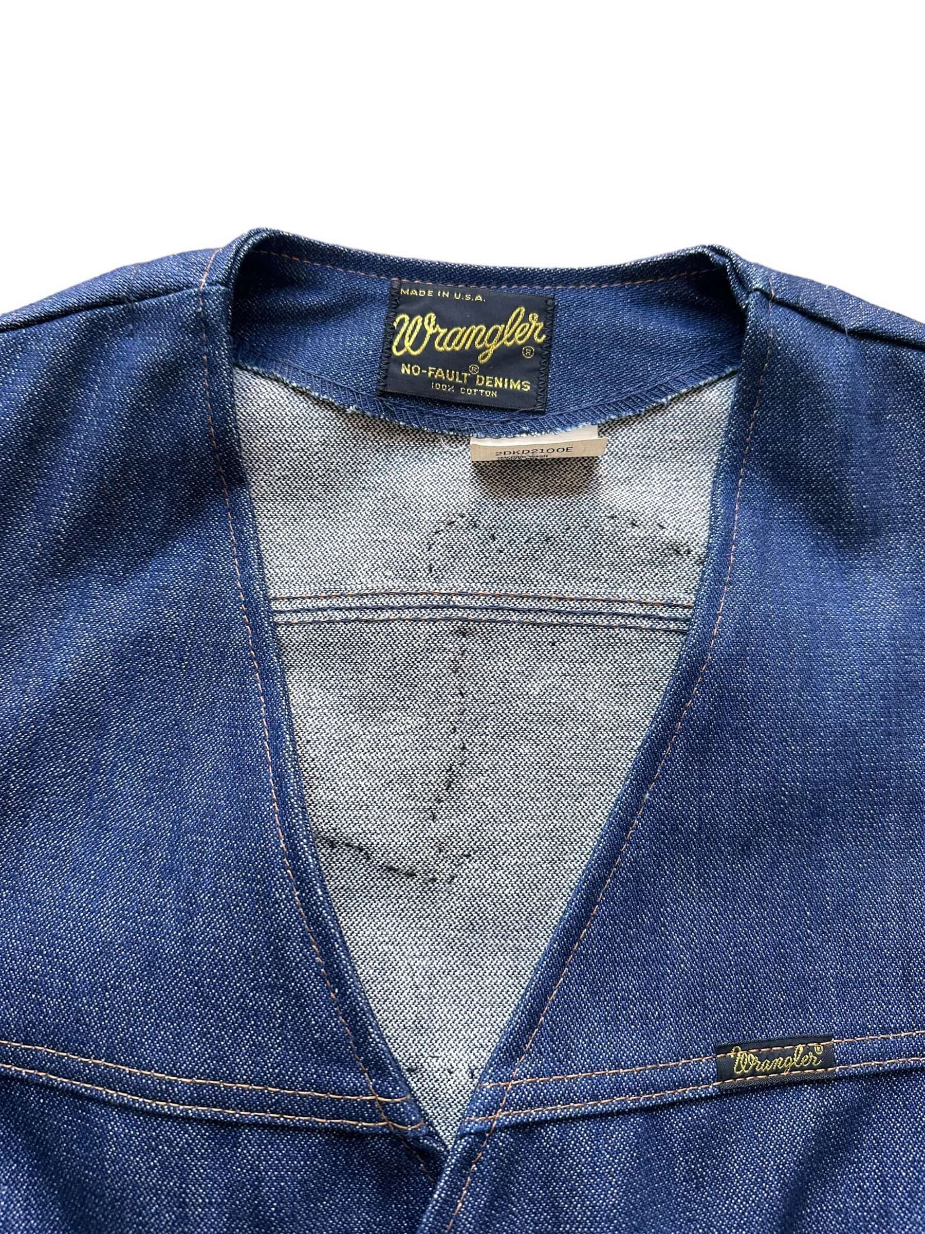 tag on Vintage Wrangler Lamb Patch Denim Vest SZ S