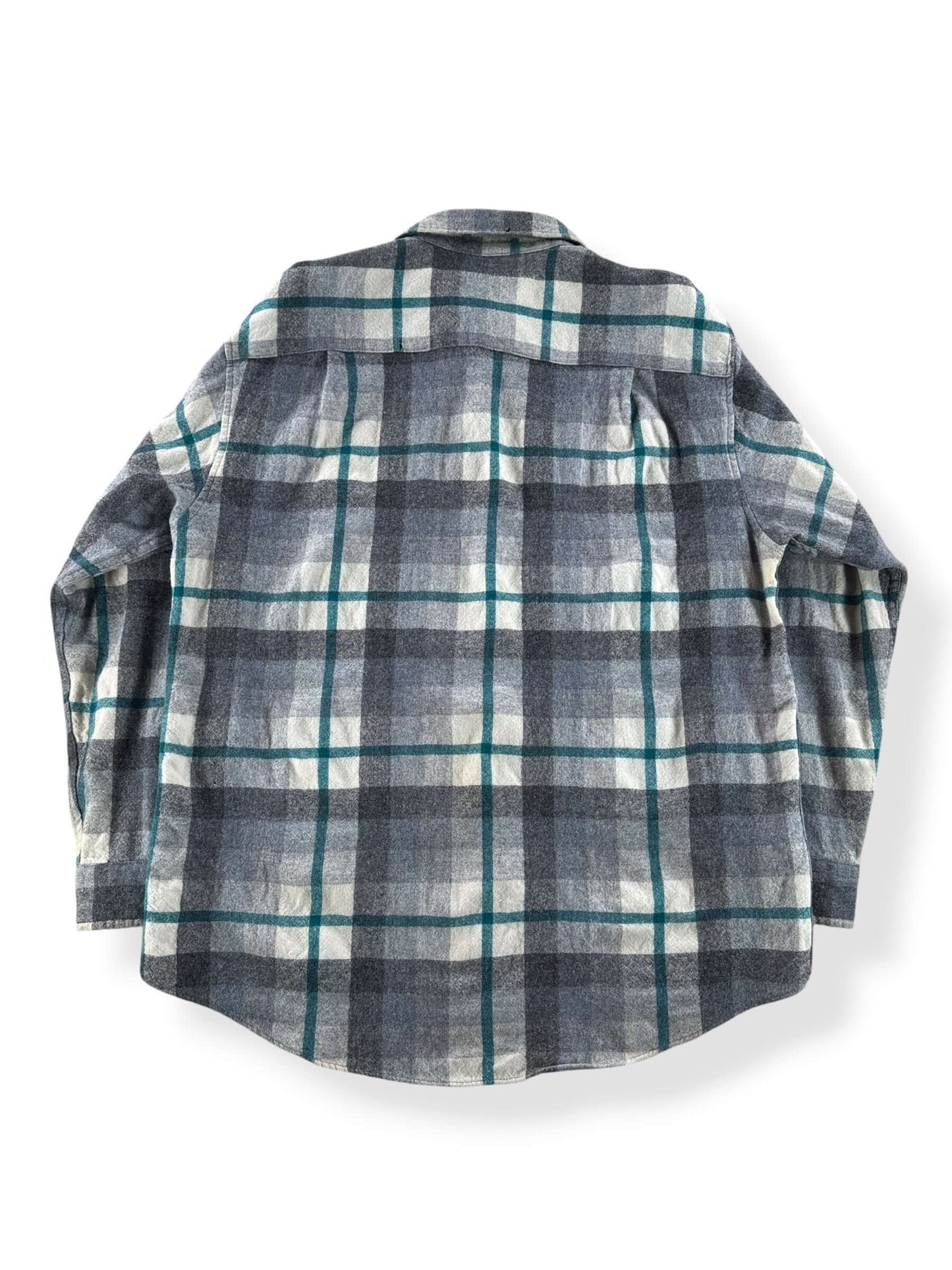 Back of Vintage Grey & Green Pendleton Flannel SZ L - AS IS