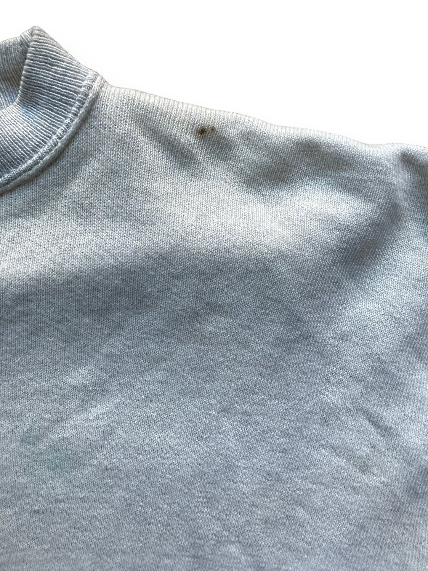 Small stain on Left Shoulder of Vintage Two Tone Single V Crewneck Sweatshirt SZ L | Vintage Crewneck Seattle | Barn Owl Vintage Clothing