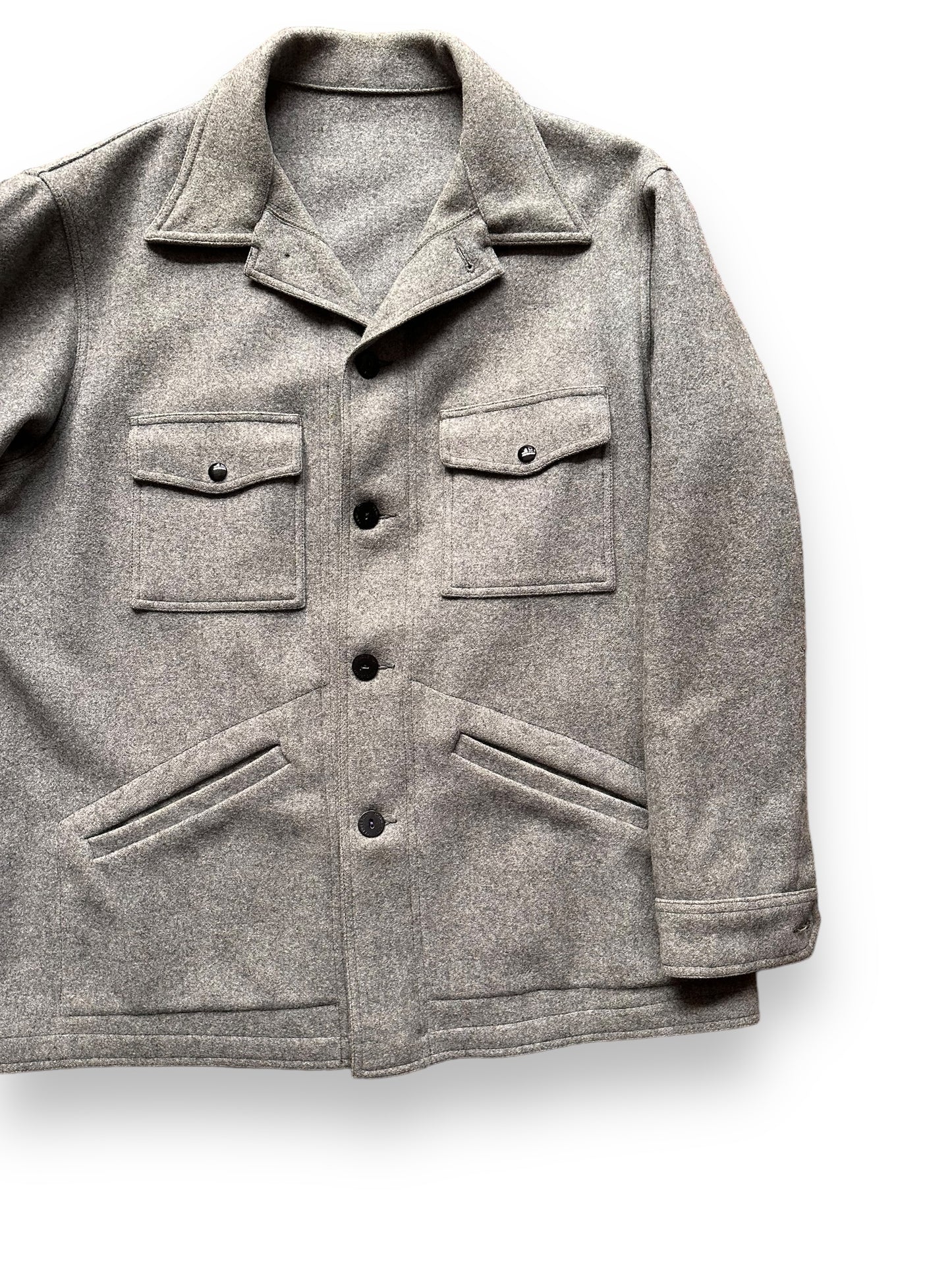 Front Left View of Vintage Grey Pendleton Wool Jacket SZ XXL | Vintage Clothing Seattle | Barn Owl Vintage