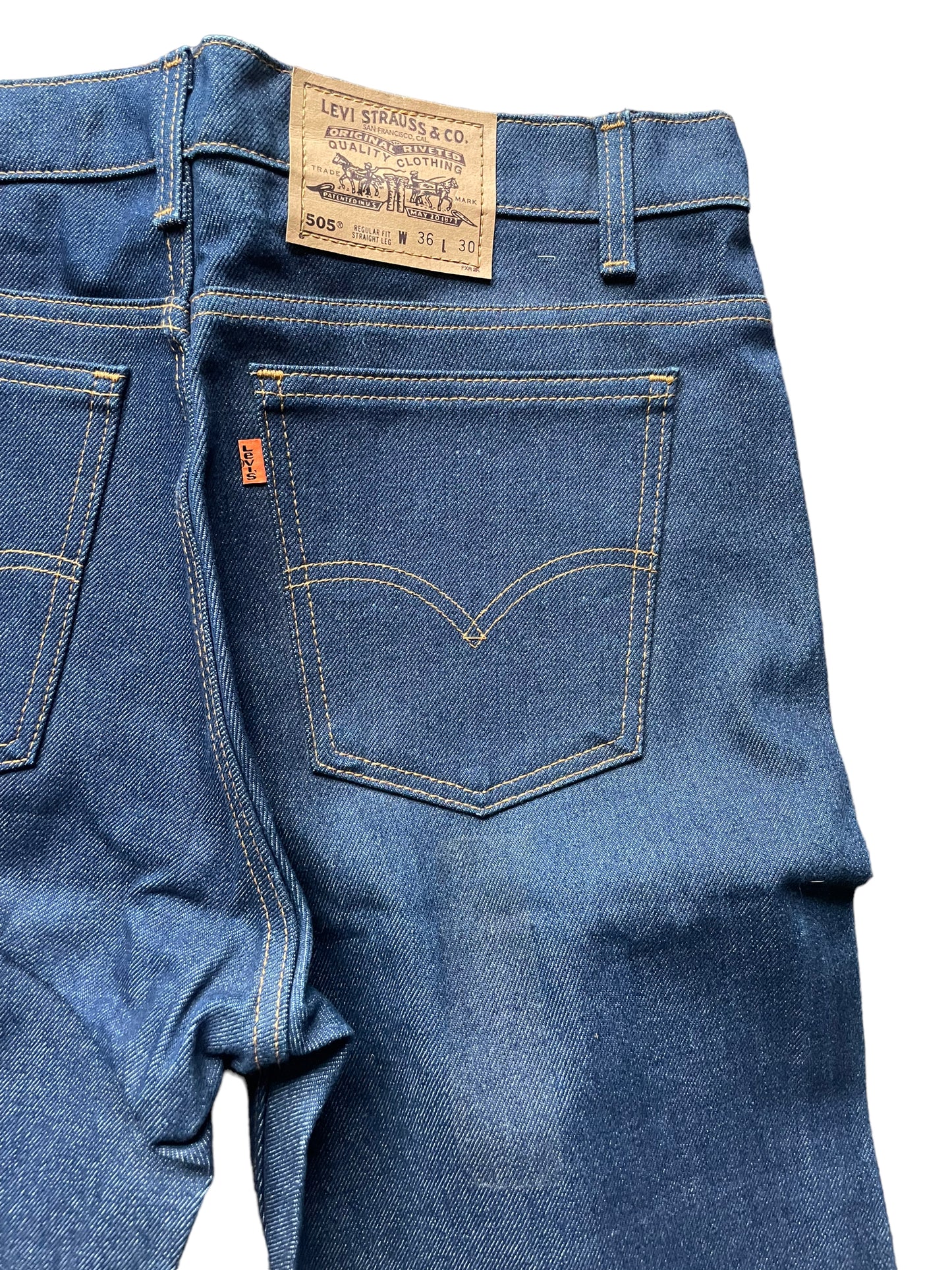 Back right pocket view of Vintage Deadstock 80s Levi's 505 Jeans | Seattle Vintage Levi's | Barn Owl True Vintage