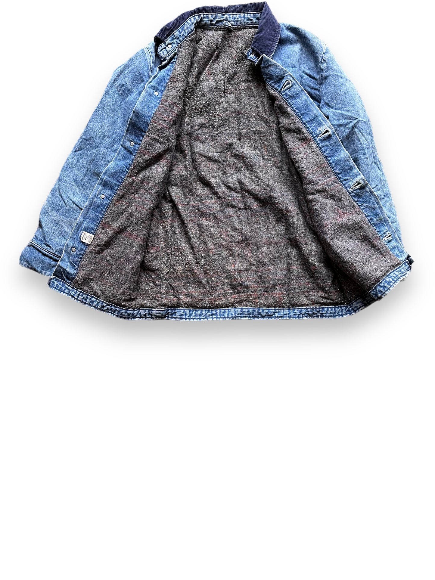 Liner View of Vintage Wrangler Blanket Lined Denim Chore Coat SZ 34 | Seattle Vintage Workwear | Barn Owl Vintage Seattle