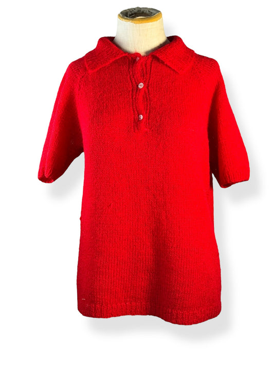Front view of 1960s Red Mohair Sweater L