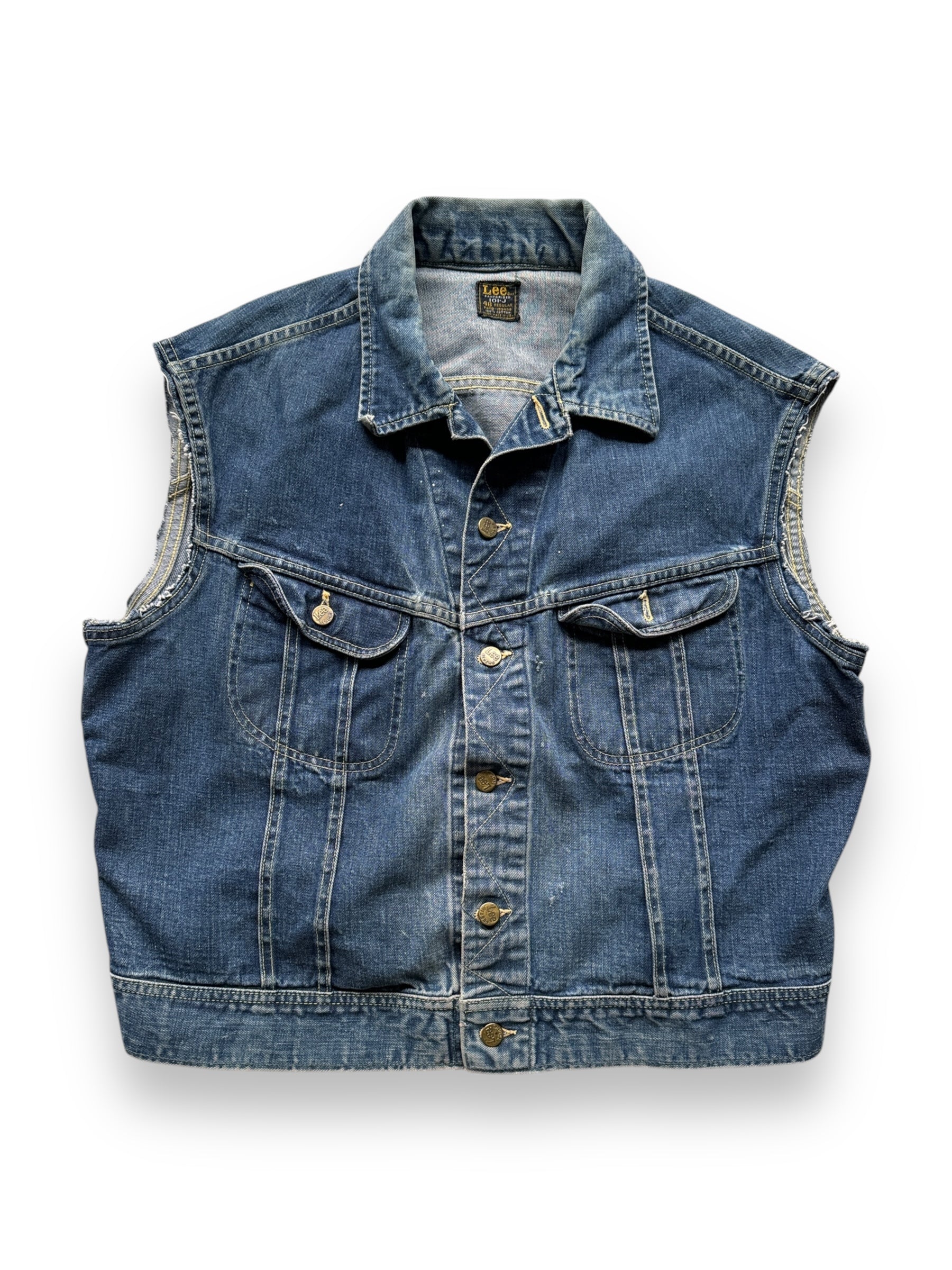 front of Vintage Lee 101-J Denim Vest SZ 48