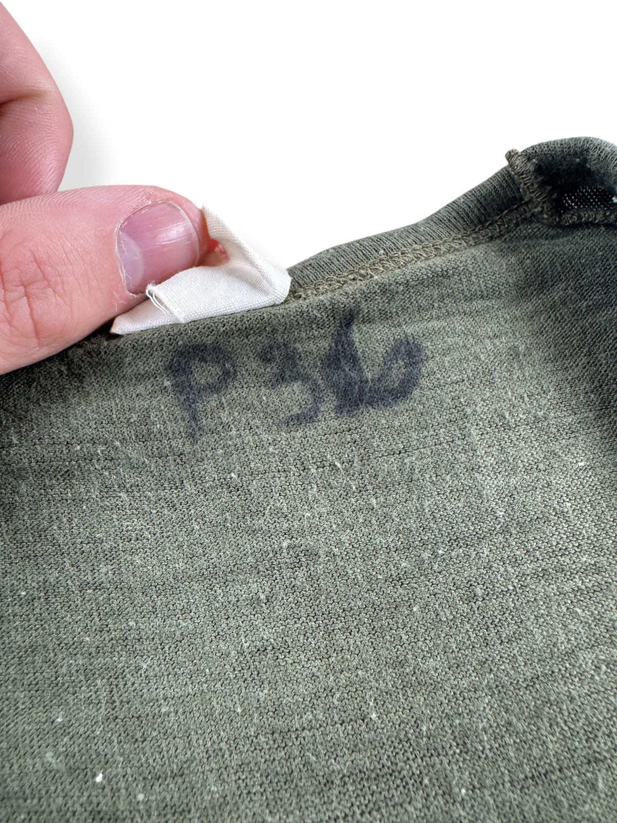 P36 written on Vintage 50s Hanes Blank Green Tee SZ M (Fits S)