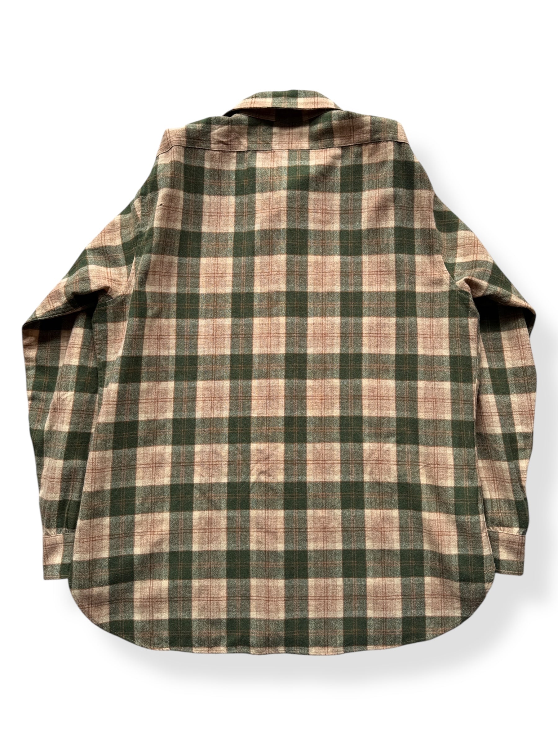 Back of Vintage Green and Tan Pendleton Wool Flannel SZ XL
