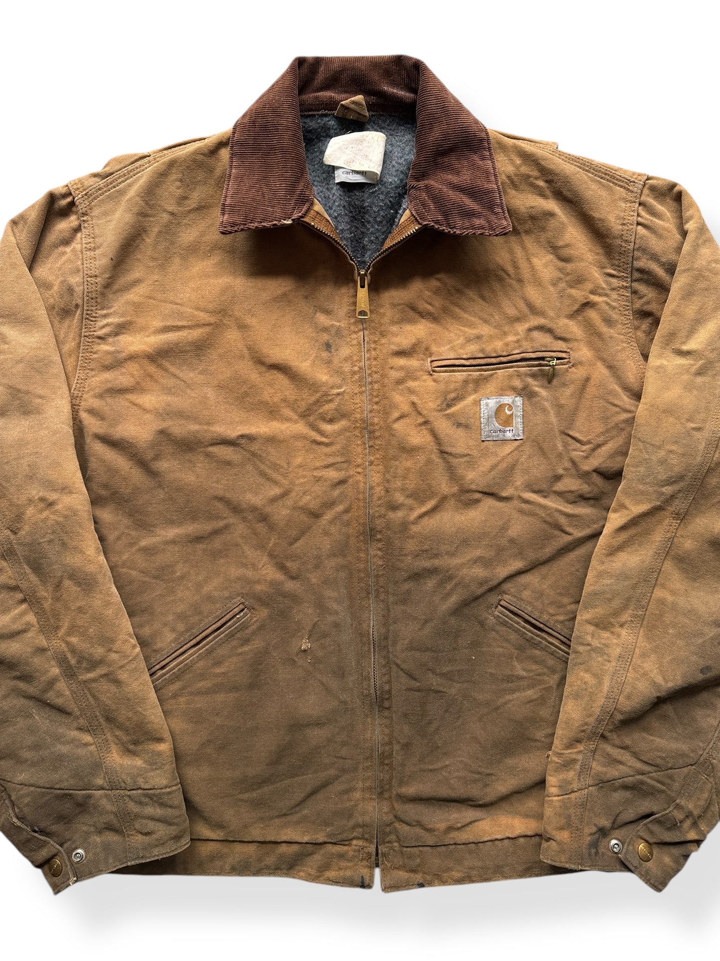 Front Close Up of Vintage Worn Carhartt Detroit Jacket SZ L