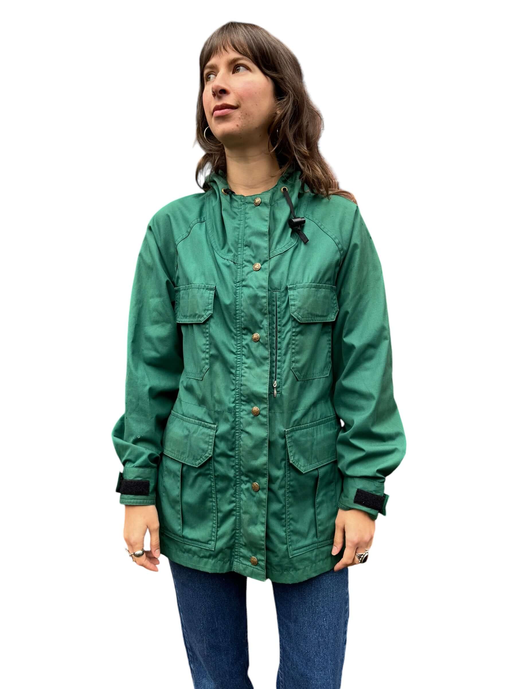 Front model view of 1980s Women's REi Co-Op Rain Jacket M