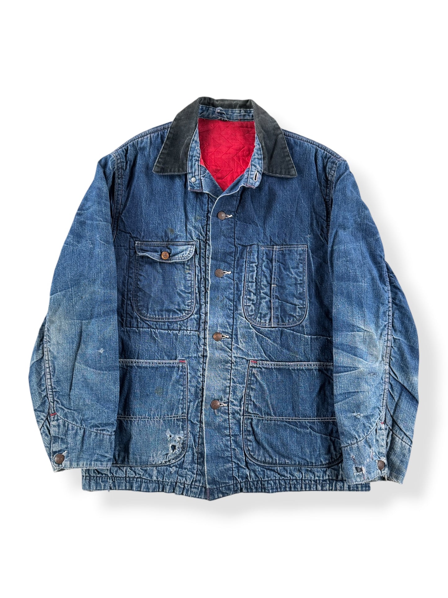 Front of Vintage 60s Quilt Lined Denim Chore Coat SZ 40