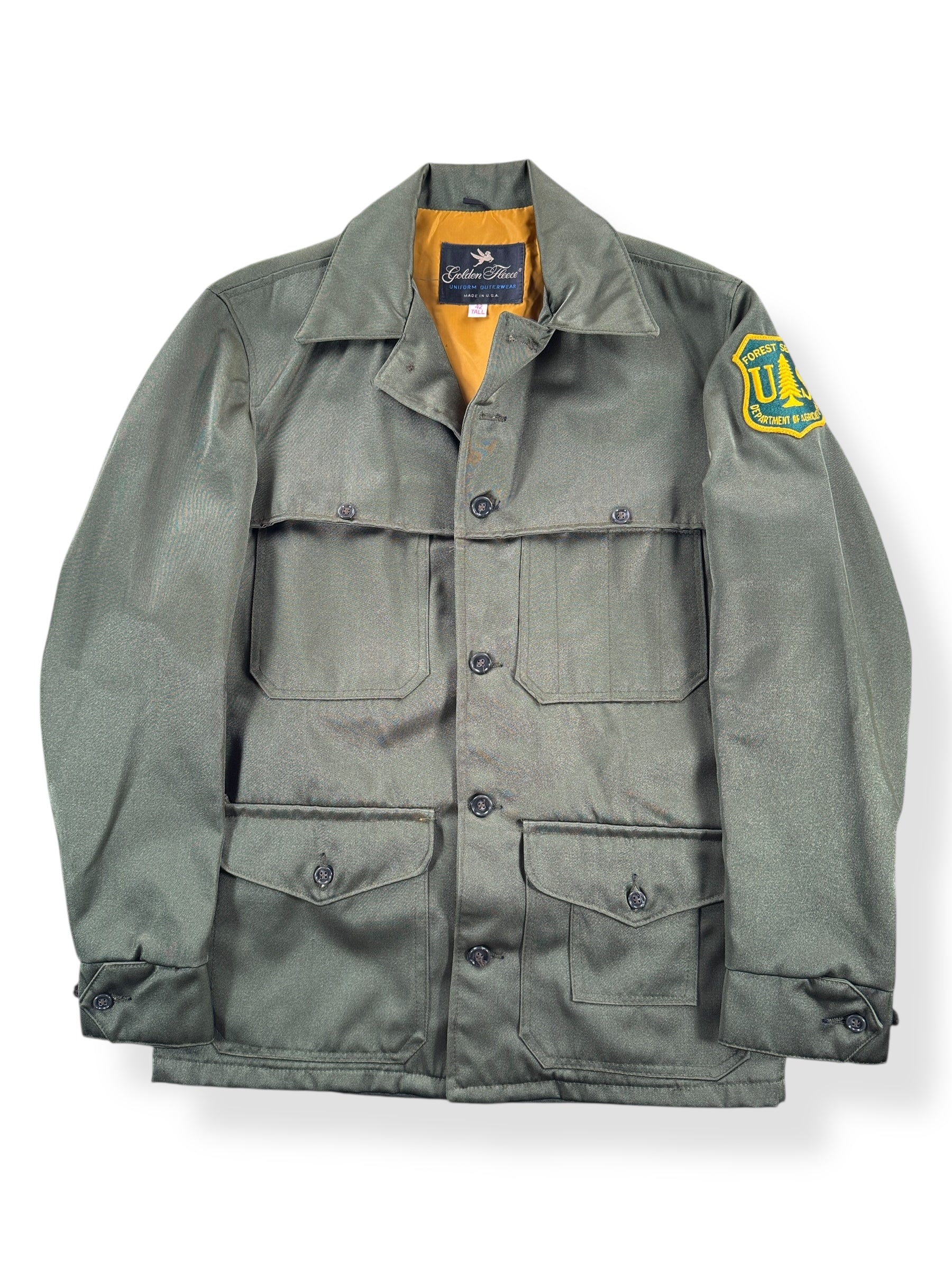 Front Close Up of Vintage USFS Golden Fleece Cruiser Jacket SZ 42 Tall