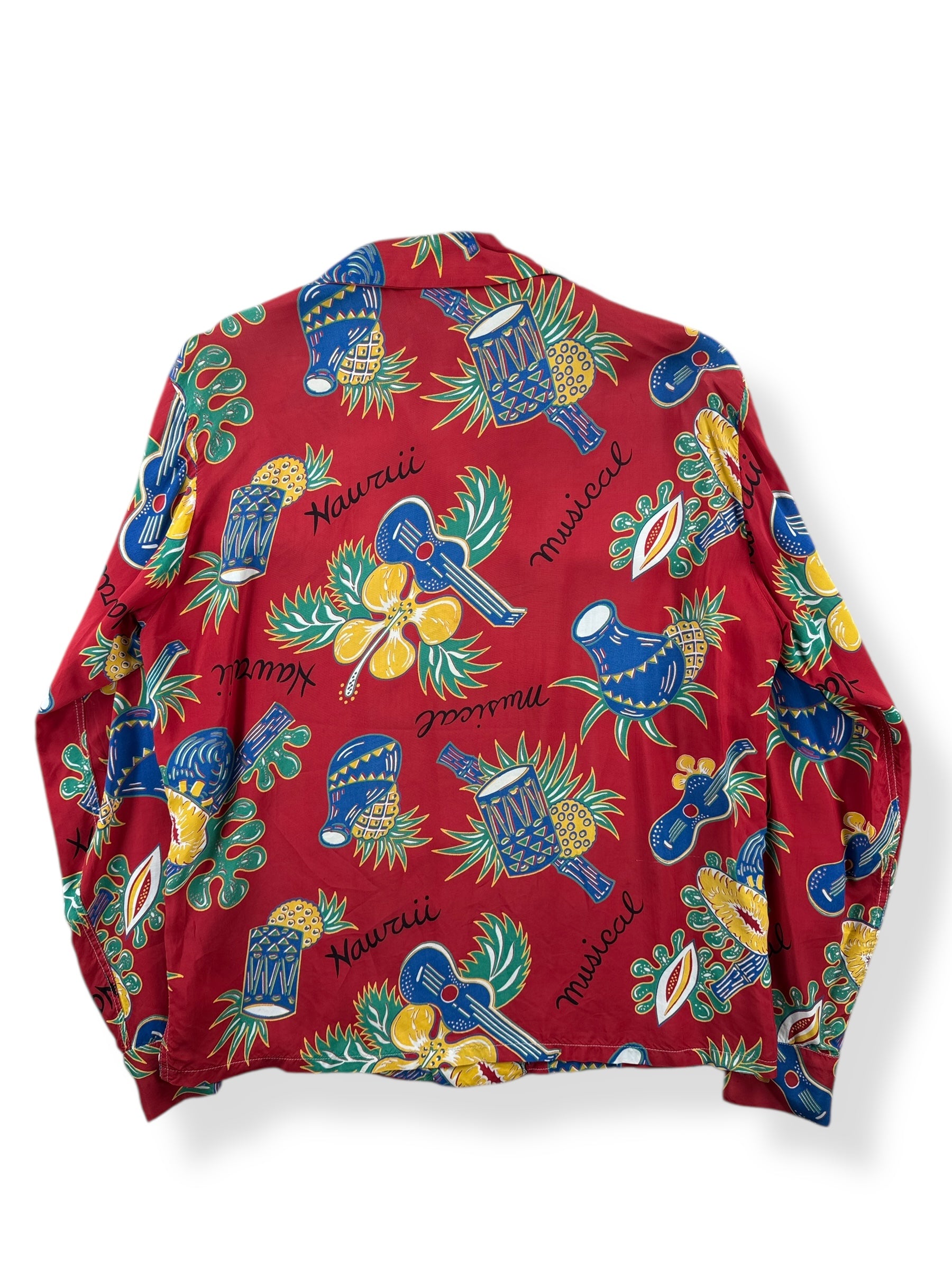 Back of Vintage Made in California Long Sleeve Rayon Aloha Shirt SZ M