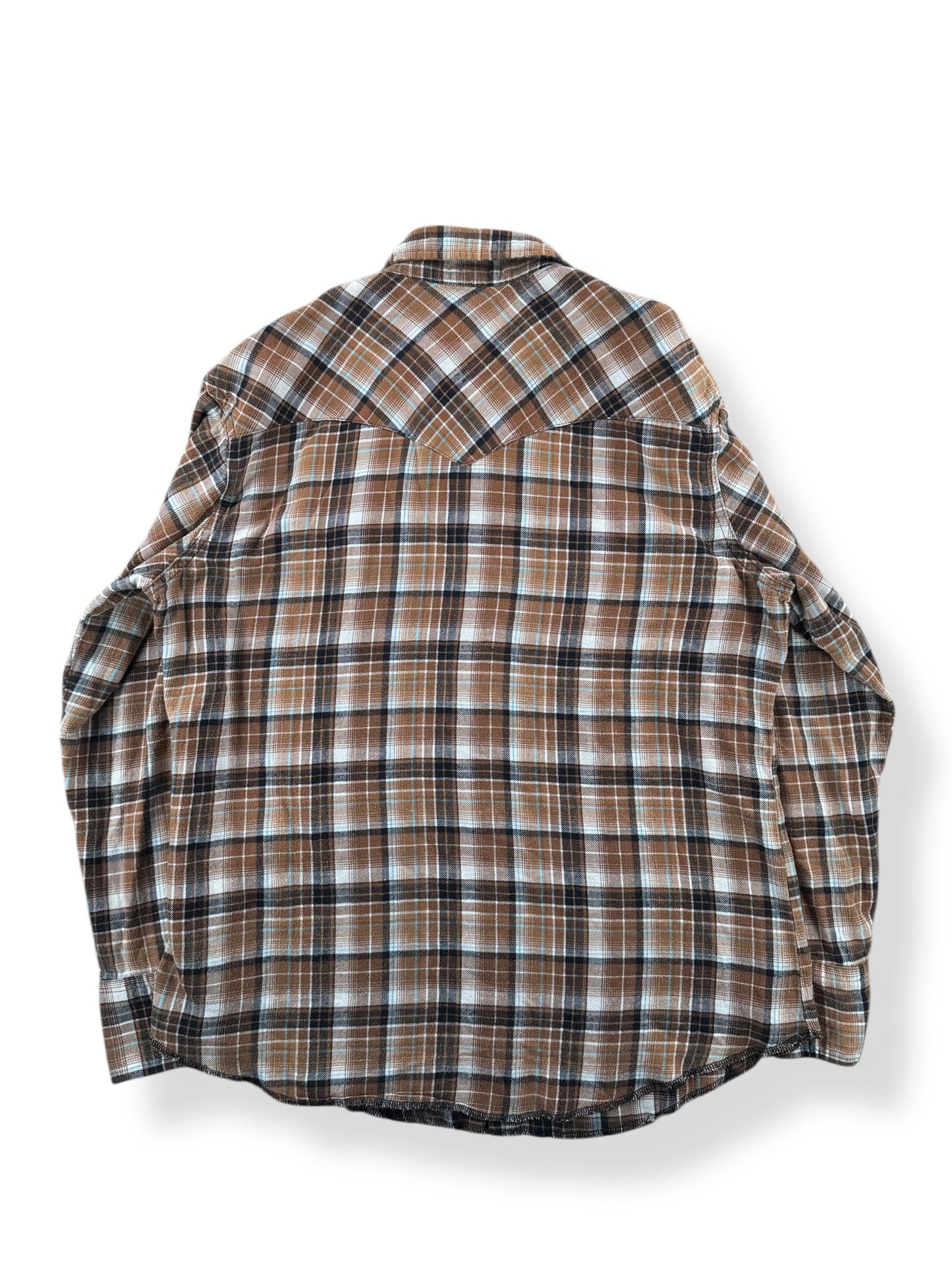 Back of Vintage Plaid Wrangler Pearlsnap Cotton Flannel SZ L