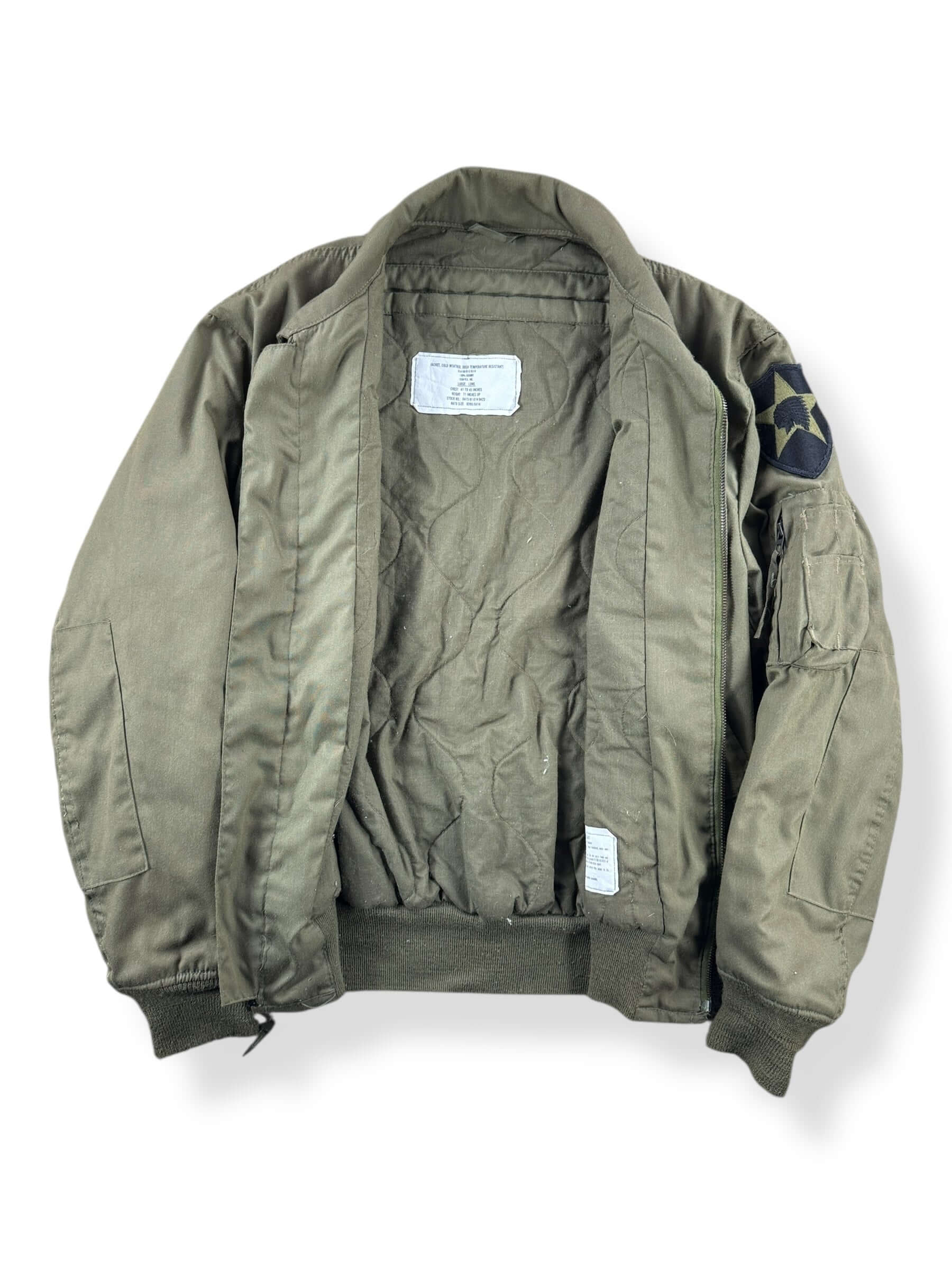 Inside of Vintage 90s Era 2nd Infantry Cold Weather Flyers Jacket SZ L Long