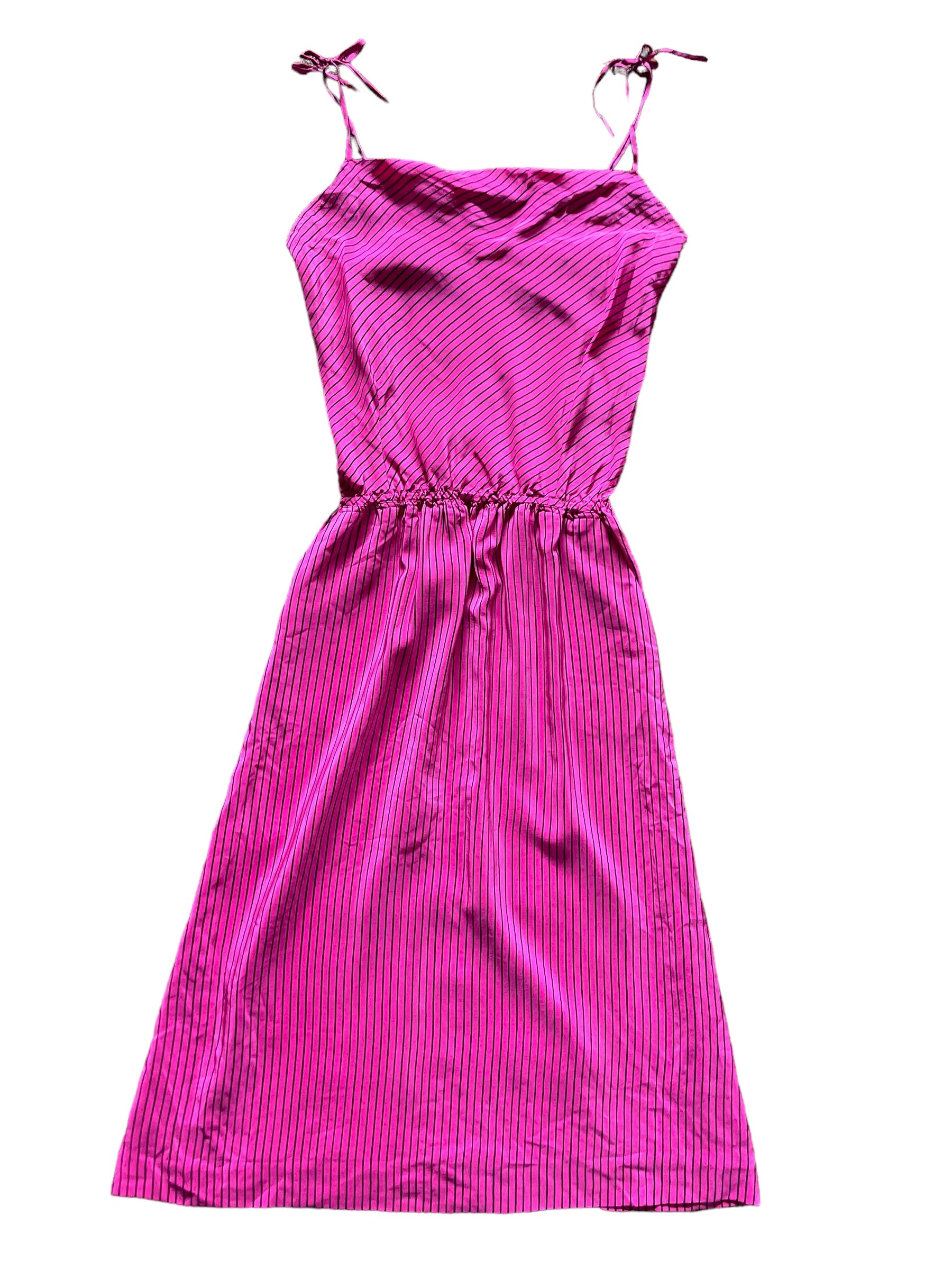 Full front view of Vintage 1980s Pink Dress w/ Black Stripes SZ XS  |  Barn Owl Vintage Dresses | Seattle Vintage Ladies Clothing