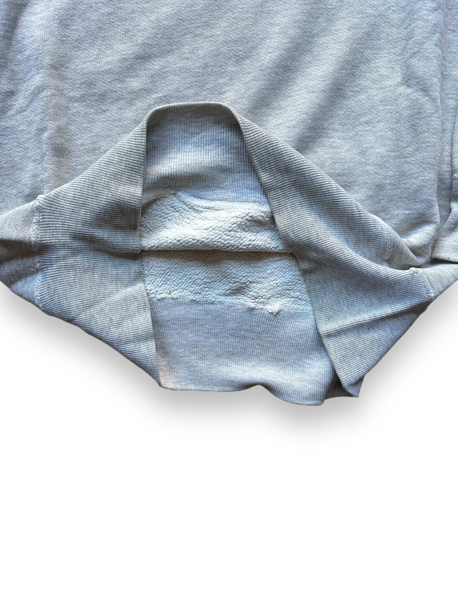 Lower Inner View on Vintage Heather Grey Single V Sweatshirt SZ L | Vintage Waffle Sweatshirt Seattle | Barn Owl Vintage Clothing