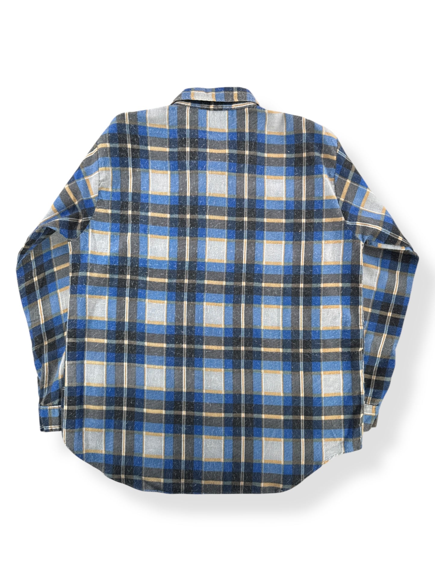 Back of Vintage Klondike Blue & Brown Flannel SZ XL