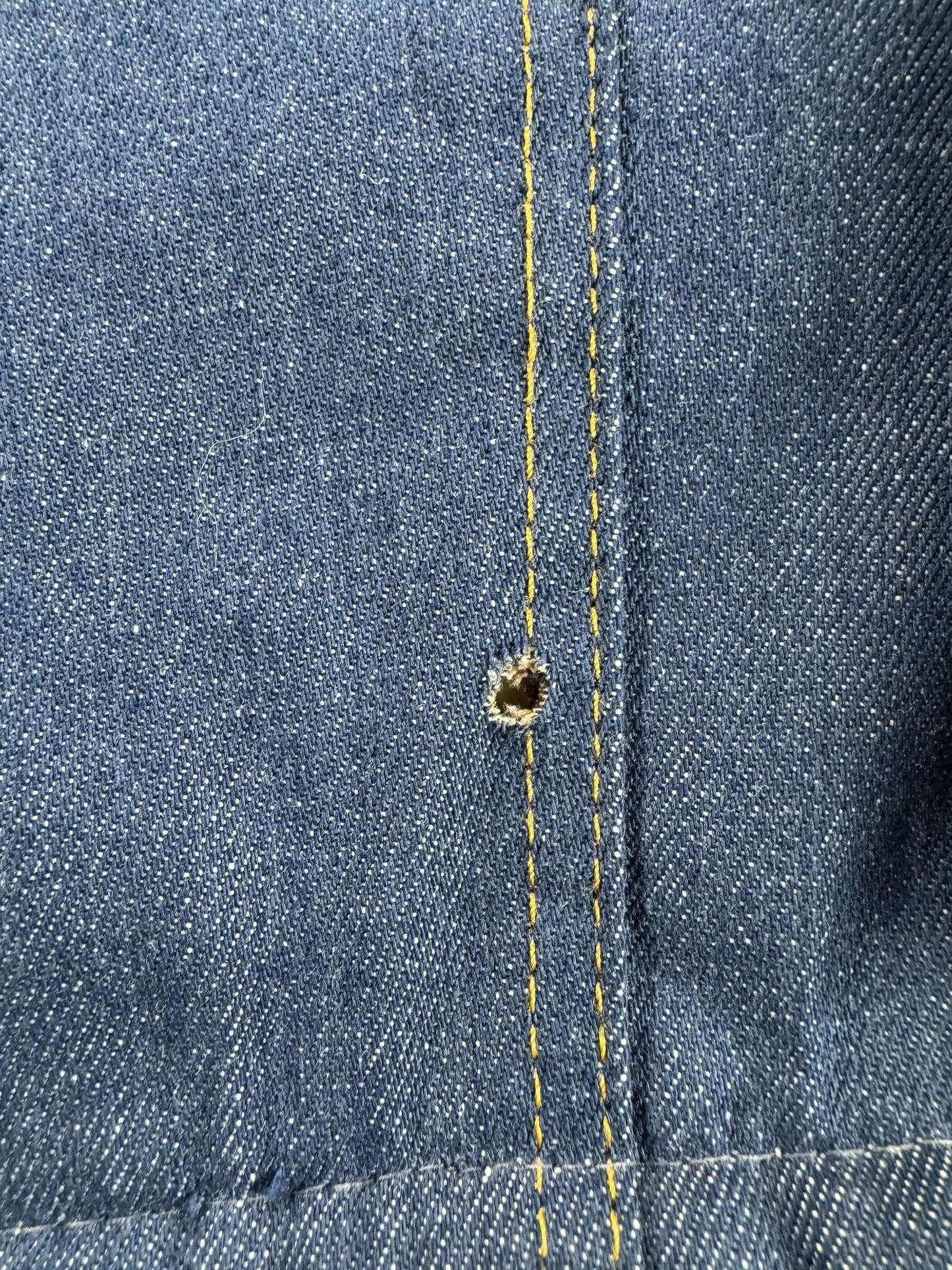 Hole on Vintage Roebucks Raw Denim Shearling Jacket SZ 46