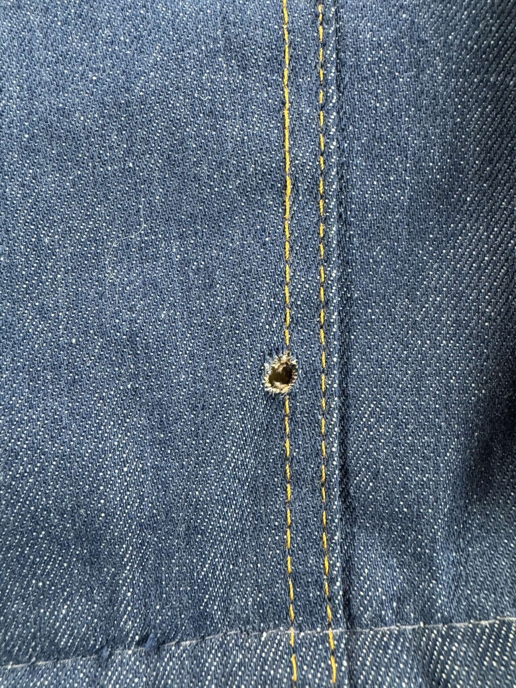 Hole on Vintage Roebucks Raw Denim Shearling Jacket SZ 46