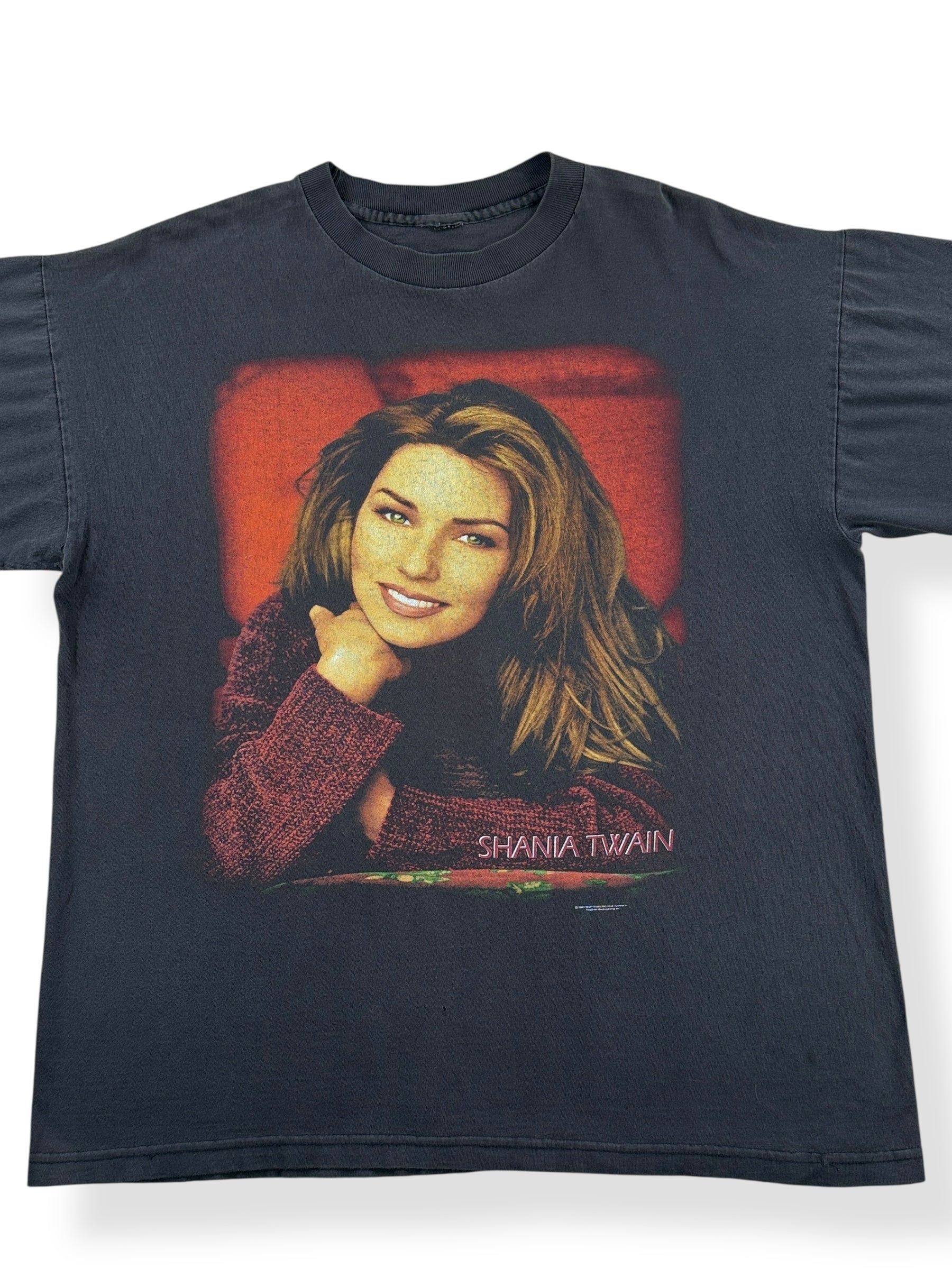 Front Close Up of Vintage Single Stitch Shania Twain Tee SZ XL
