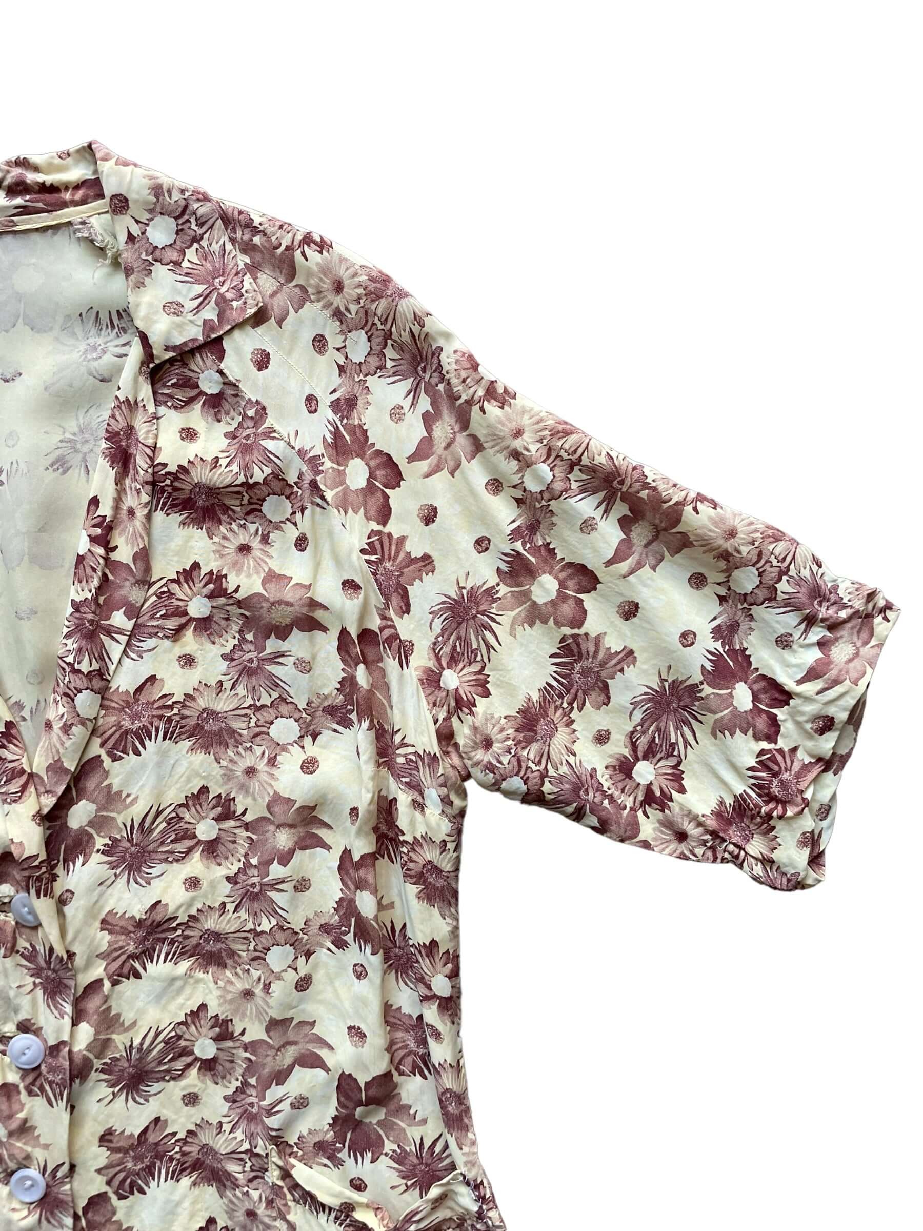 Front left shoulder view of 1940s Rayon Floral PJ Top L-XL